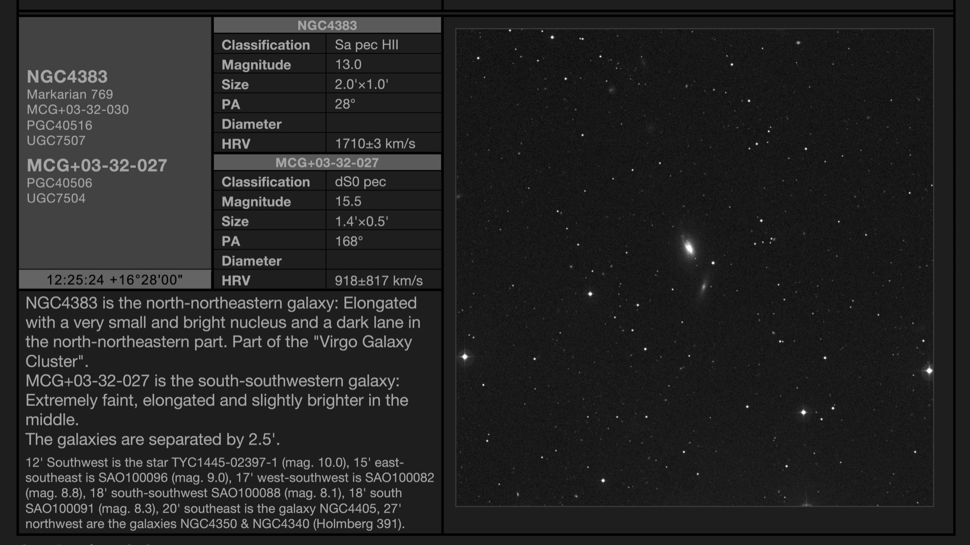 Galaxy pair NGC4383 & MCG+03-32-027 (PGC40506) in Coma Berenices Galaxy pair NGC4383 & MCG+03-32-027 (PGC40506) in Coma Berenices