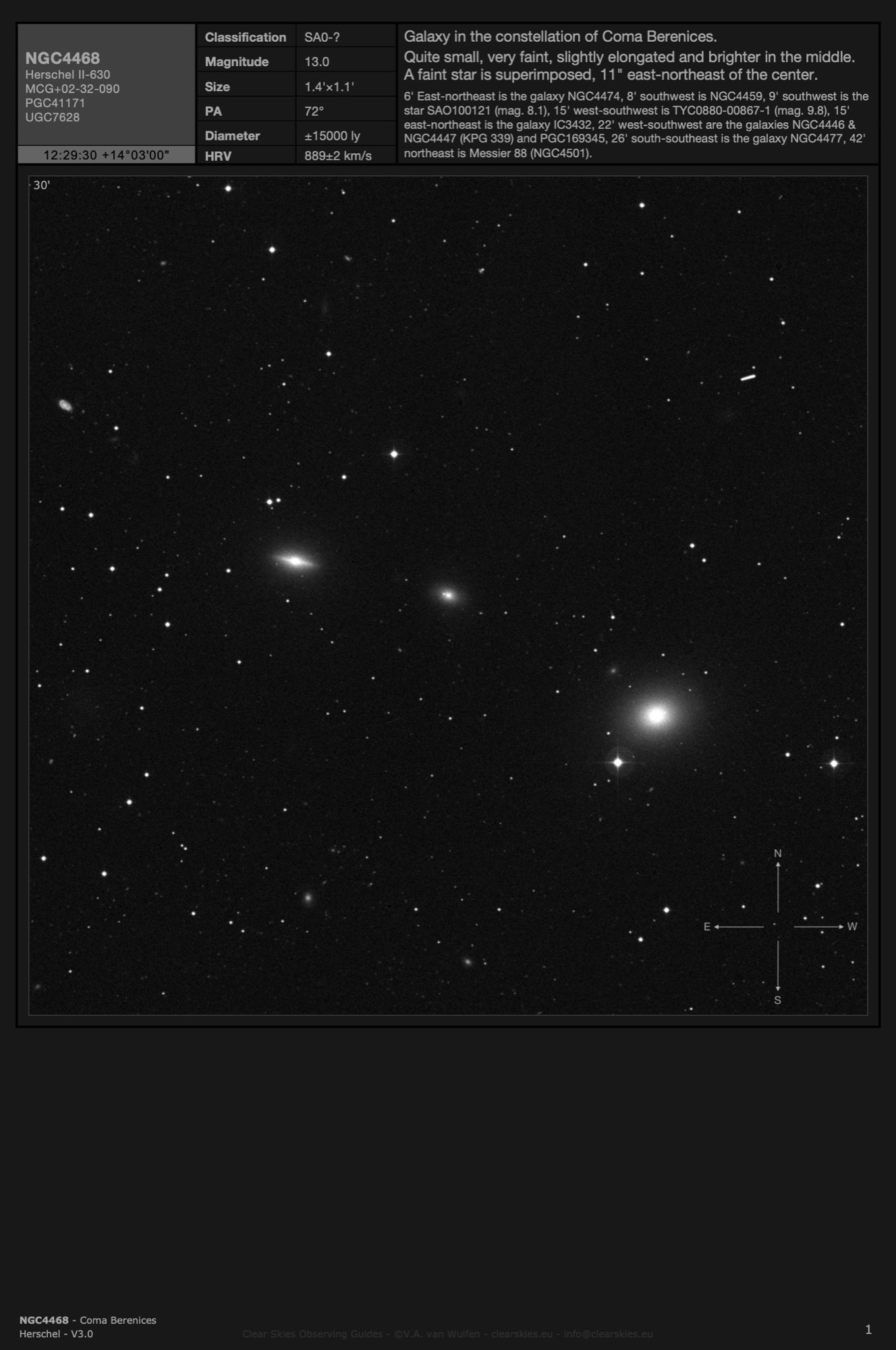 Galaxy NGC4468, flanked by NGC4474 & NGC4459, in the constellation of Coma Berenices