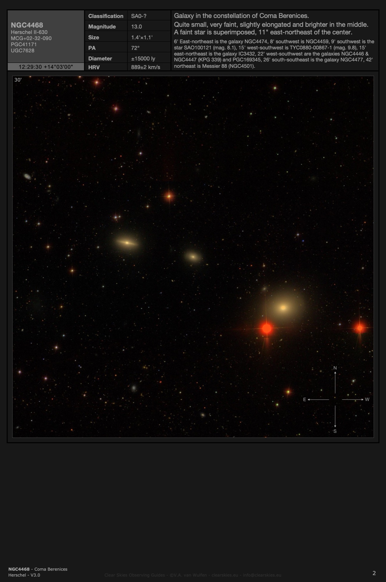 Galaxy NGC4468, flanked by NGC4474 & NGC4459, in the constellation of Coma Berenices