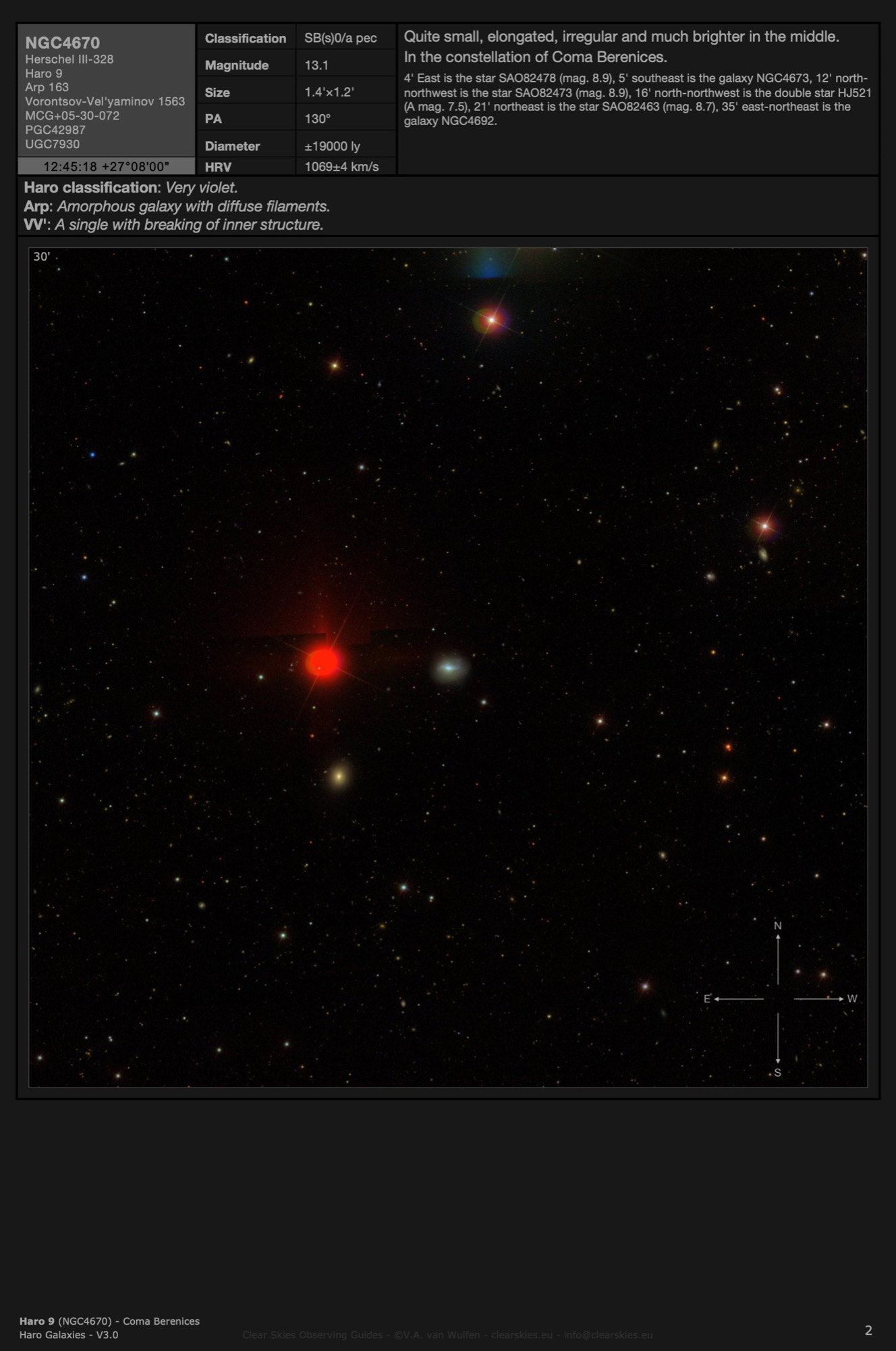 Galaxy NGC4670 (Haro 9, Arp 163, Vorontsov-Vel'yaminov 1563) in Coma Berenices Galaxy NGC4670 (Haro 9, Arp 163, Vorontsov-Vel'yaminov 1563) in Coma Berenices