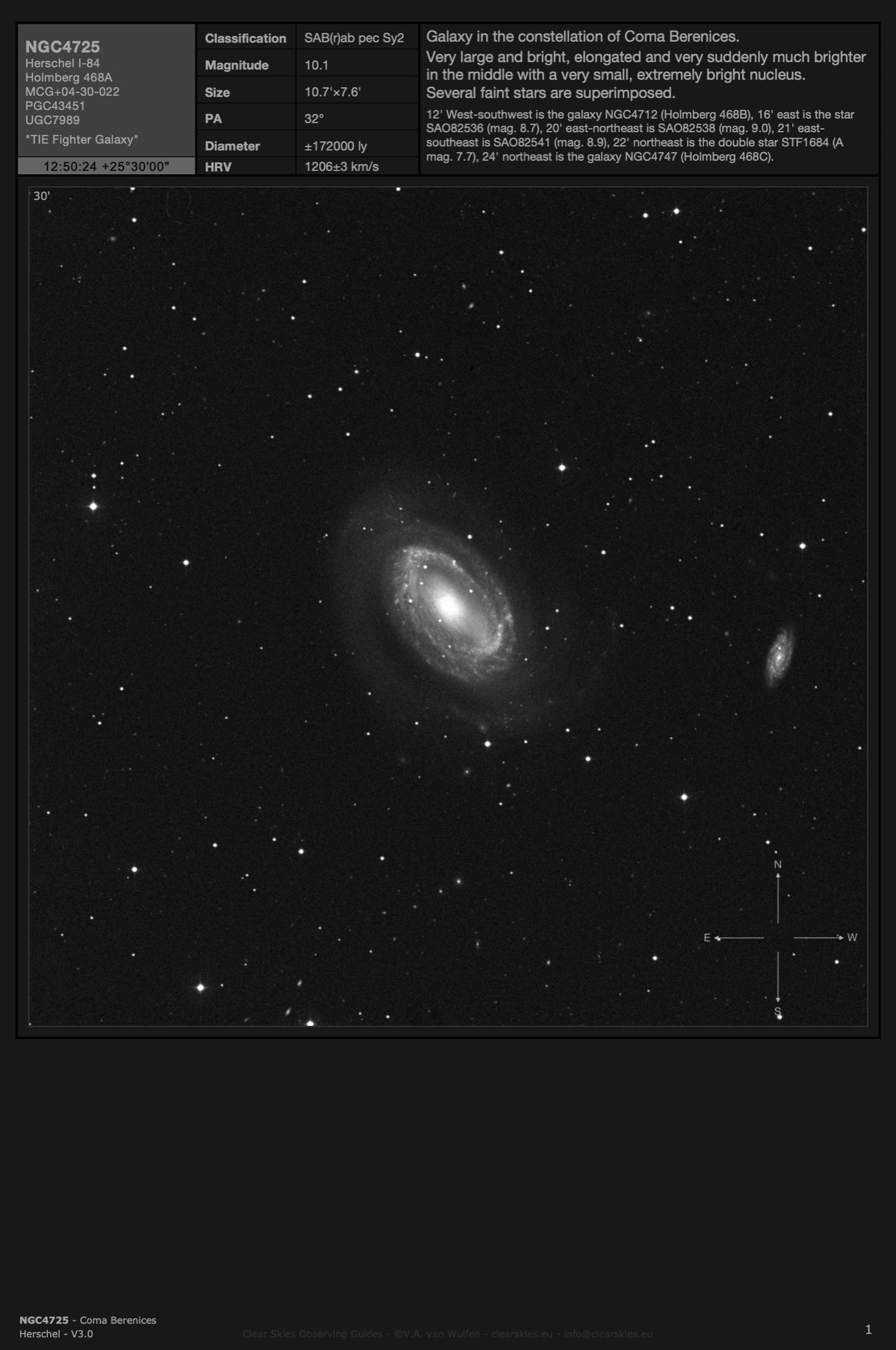 Galaxy NGC4725 - the "TIE Fighter Galaxy" in Coma Berenices