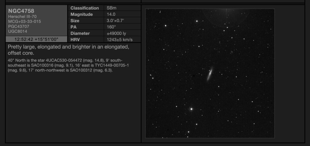 Galaxy NGC4758 in Coma Berenices Galaxy NGC4758 in Coma Berenices