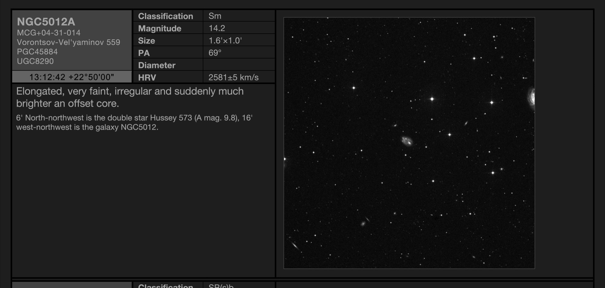 Galaxy NGC5012A (Vorontsov-Vel'yaminov 559) in Coma Berenices Galaxy NGC5012A (Vorontsov-Vel'yaminov 559) in Coma Berenices