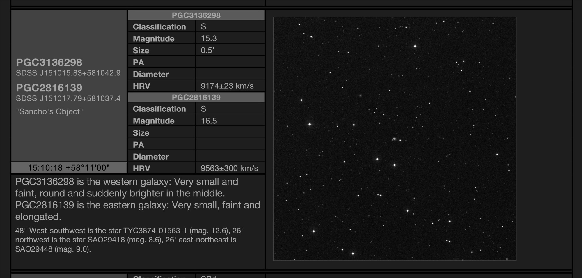 Galaxy pair PGC3136298 & PGC2816139 - "Sancho's Object" in Draco Galaxy pair PGC3136298 & PGC2816139 - "Sancho's Object" in Draco