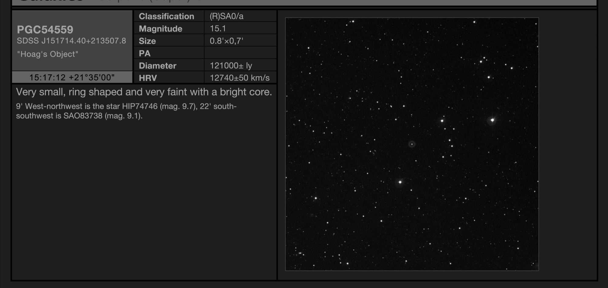Galaxy PGC54559 - "Hoag's Object" in Serpens (Caput) Galaxy PGC54559 - "Hoag's Object" in Serpens (Caput)