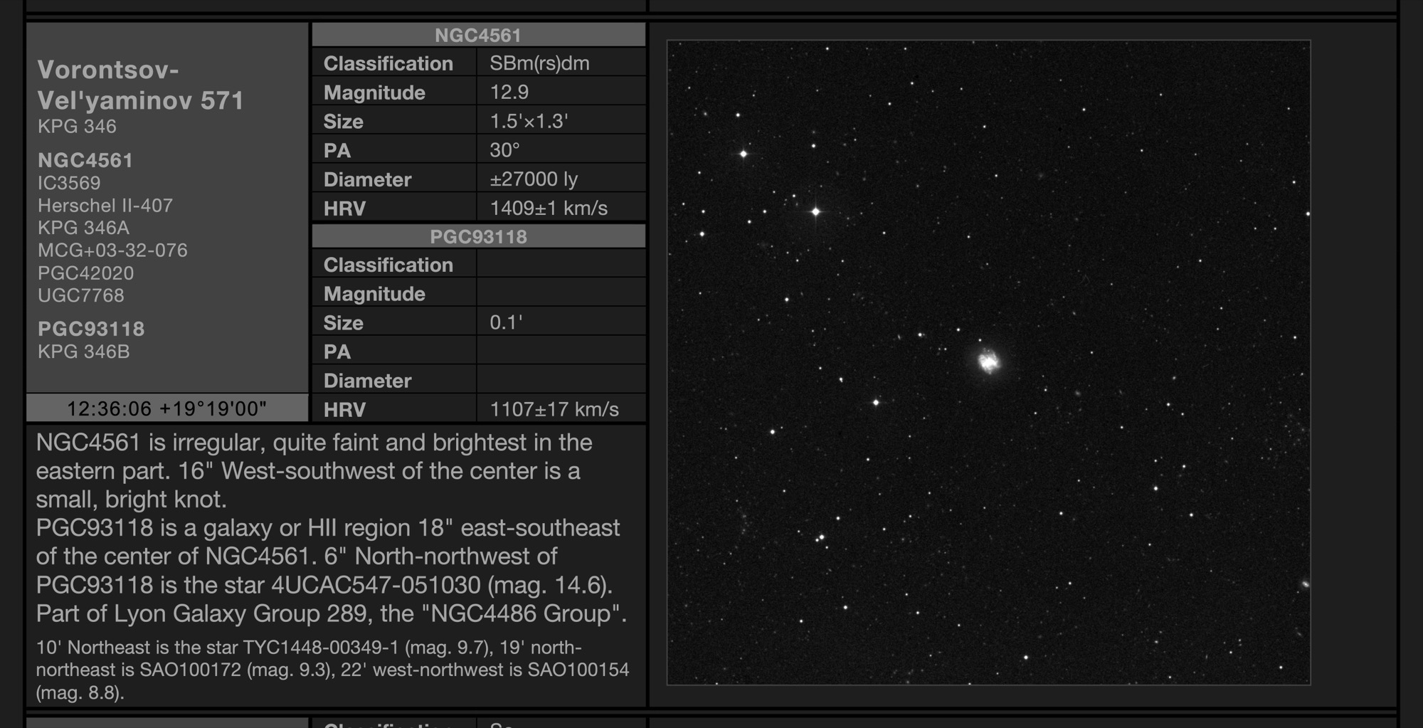 Galaxy pair Vorontsov-Vel'yaminov 571 (NGC4561 & PGC93118) in Coma Berenices Galaxy pair Vorontsov-Vel'yaminov 571 (NGC4561 & PGC93118) in Coma Berenices