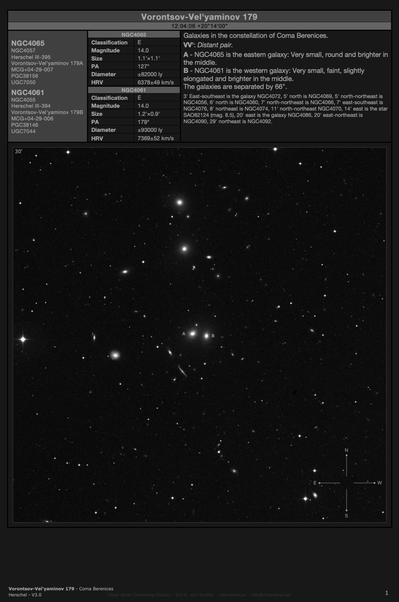 Galaxy pair Vorontsov-Vel'yaminov 179 (NGC4065 & NGC4061) in Coma Berenices Galaxy pair Vorontsov-Vel'yaminov 179 (NGC4065 & NGC4061) in Coma Berenices