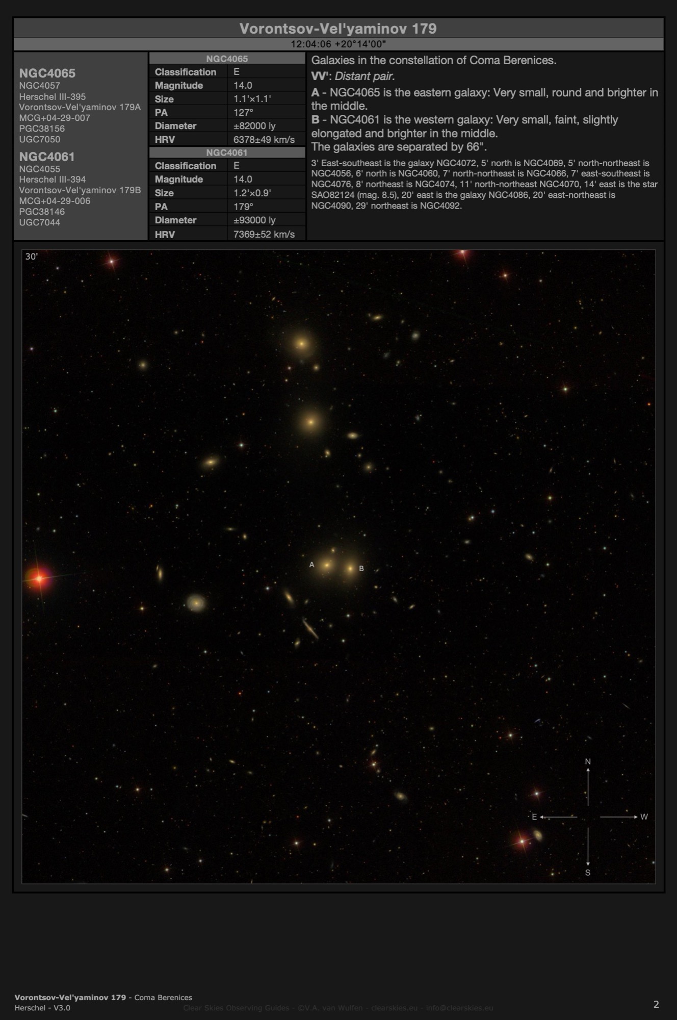 Galaxy pair Vorontsov-Vel'yaminov 179 (NGC4065 & NGC4061) in Coma Berenices Galaxy pair Vorontsov-Vel'yaminov 179 (NGC4065 & NGC4061) in Coma Berenices