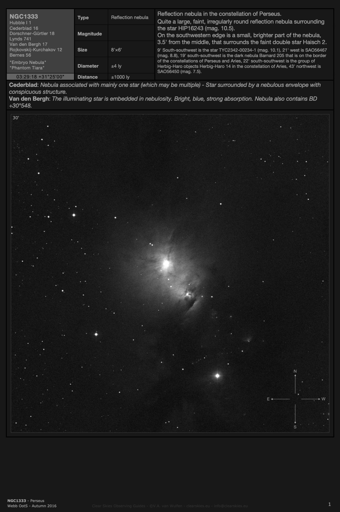 Reflection nebula NGC1333 - the "Embryo Nebula" in Perseus Reflection nebula NGC1333 - the "Embryo Nebula" in Perseus