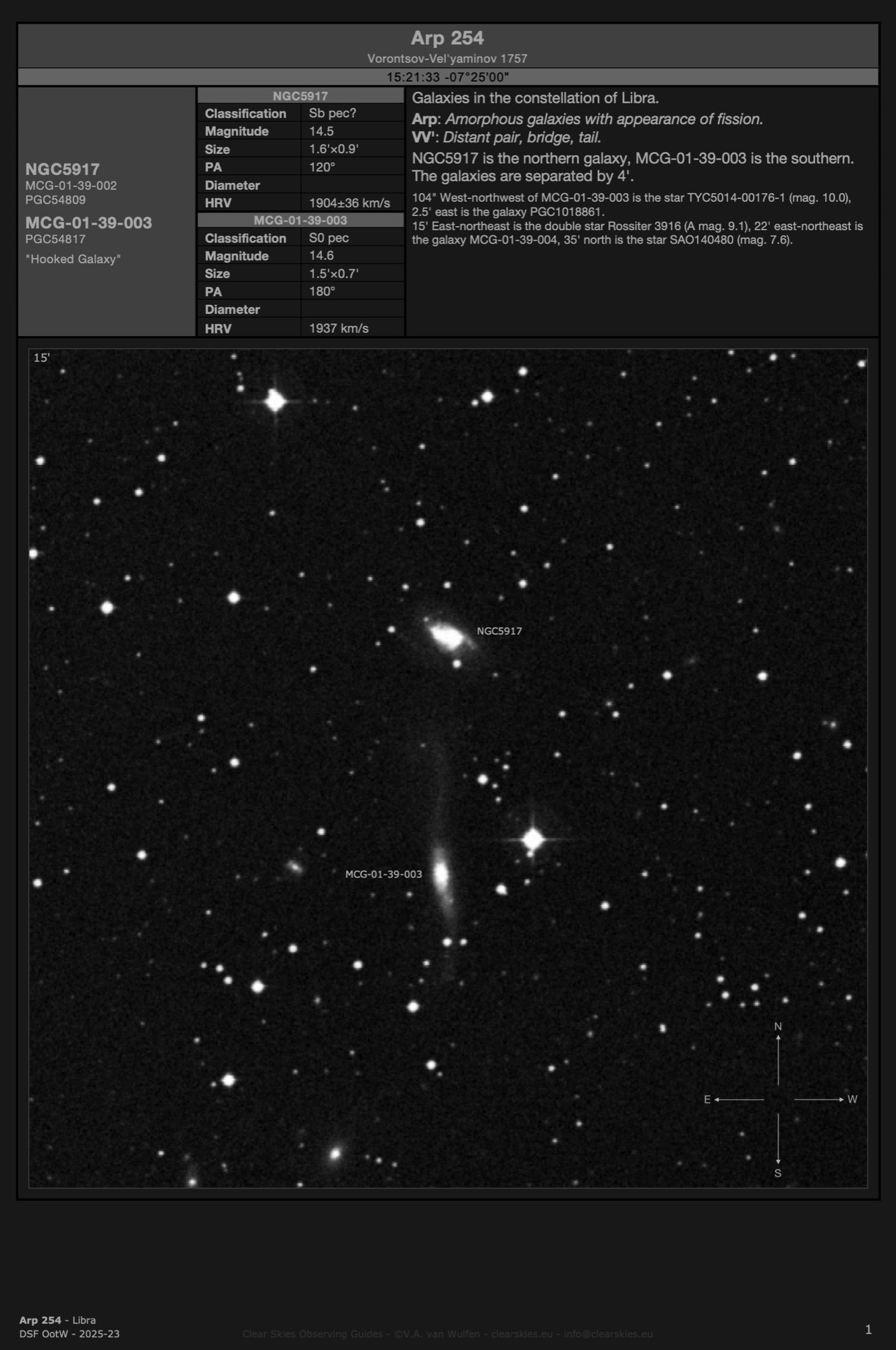 Galaxy pair Arp 254 (NGC5917 & MCG-01-39-003 - the "Hooked Galaxy") in Libra Galaxy pair Arp 254 (NGC5917 & MCG-01-39-003 - the "Hooked Galaxy") in Libra