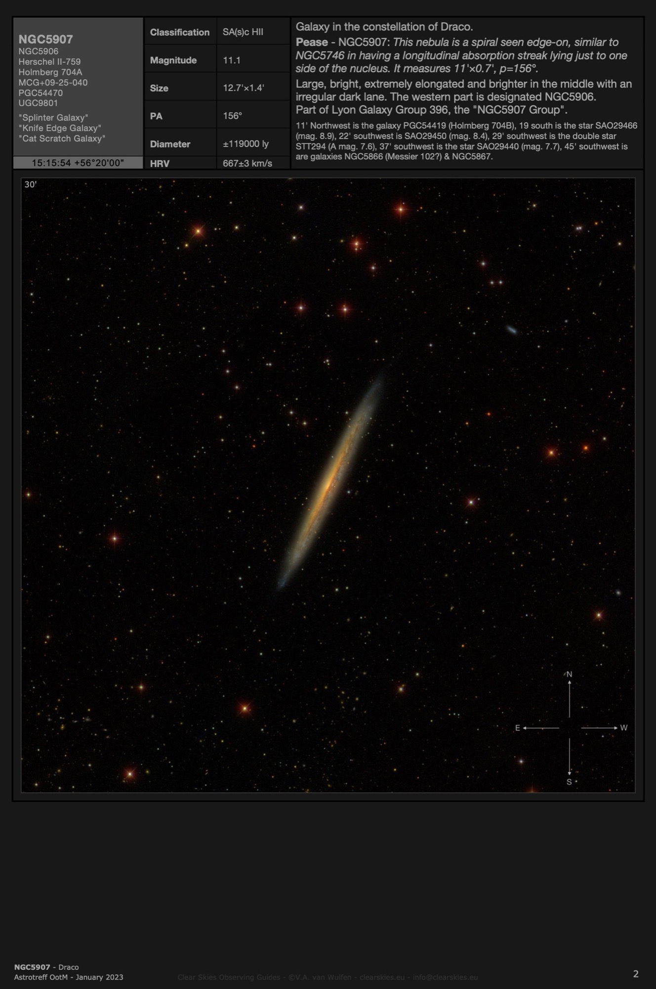 Galaxy NGC5907 - the "Splinter Galaxy" in Draco