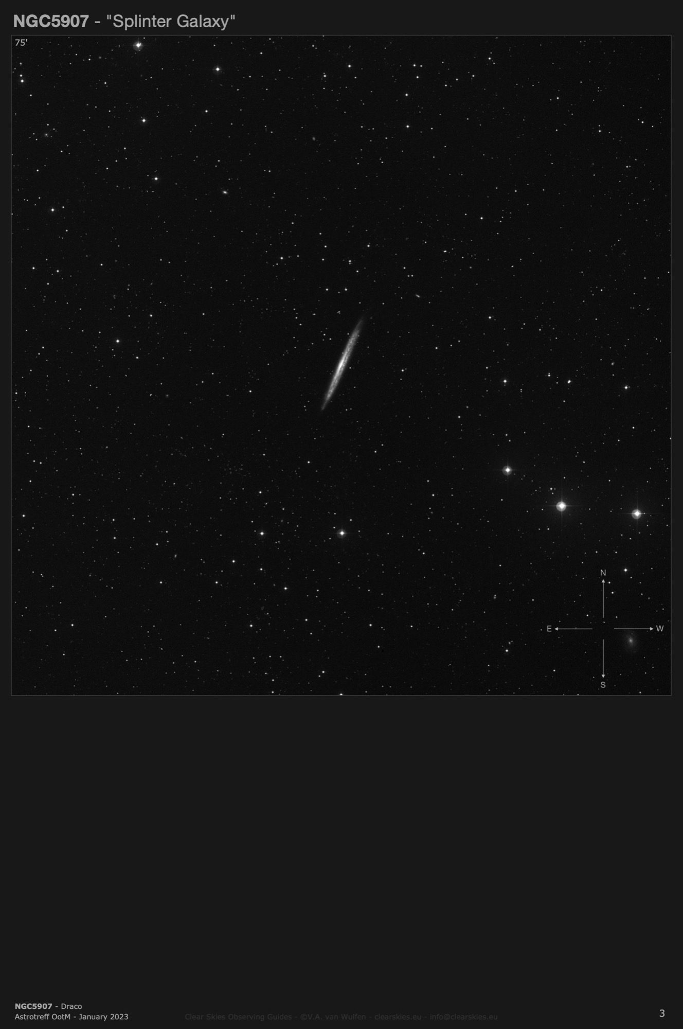 Galaxy NGC5907 - the "Splinter Galaxy" in Draco