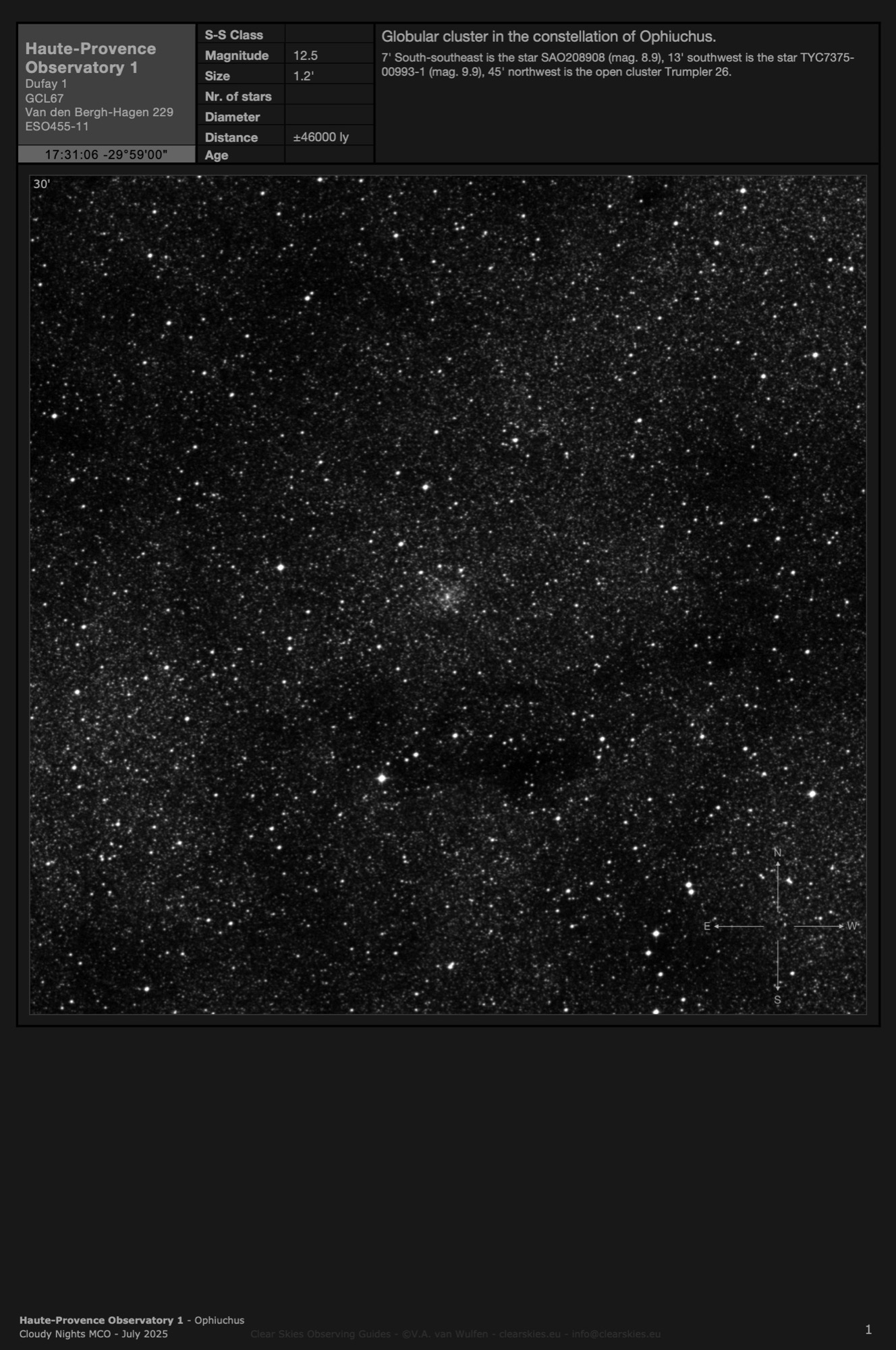 Globular cluster Haute-Provence Observatory 1 in Ophiuchus Globular cluster Haute-Provence Observatory 1 in Ophiuchus
