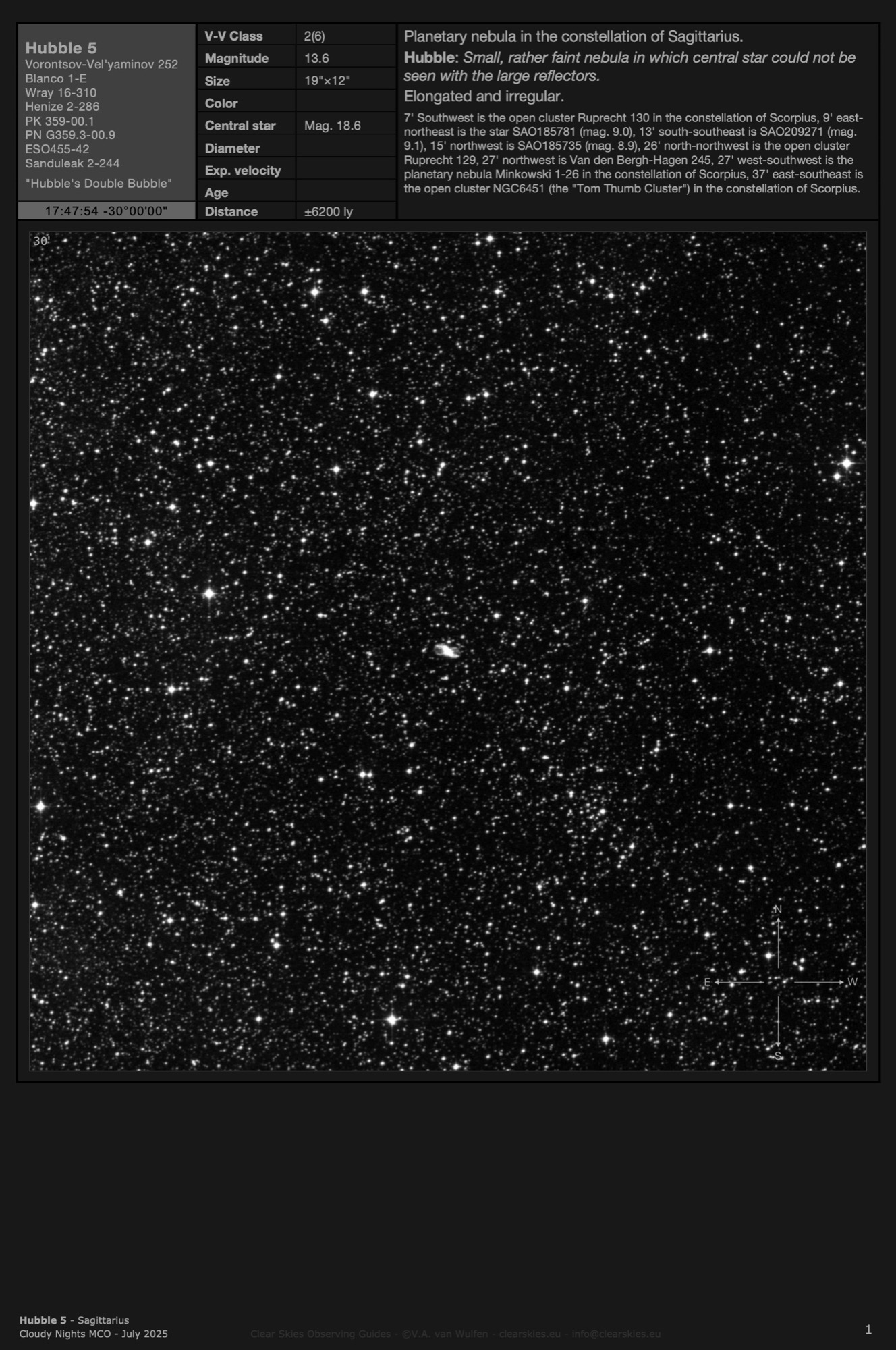 Planetary nebula Hubble 5 (PK 359-00.1) - "Hubble's Double Bubble" in Sagittarius Planetary nebula Hubble 5 (PK 359-00.1) - "Hubble's Double Bubble" in Sagittarius