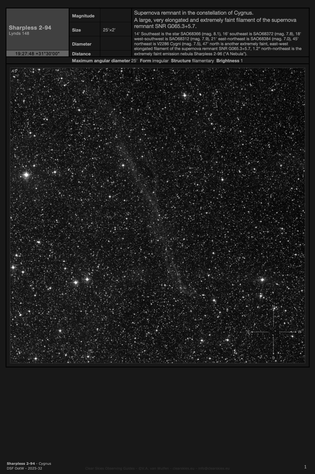 Supernova remnant Sharpless 2-94 in Cygnus Supernova remnant Sharpless 2-94 in Cygnus