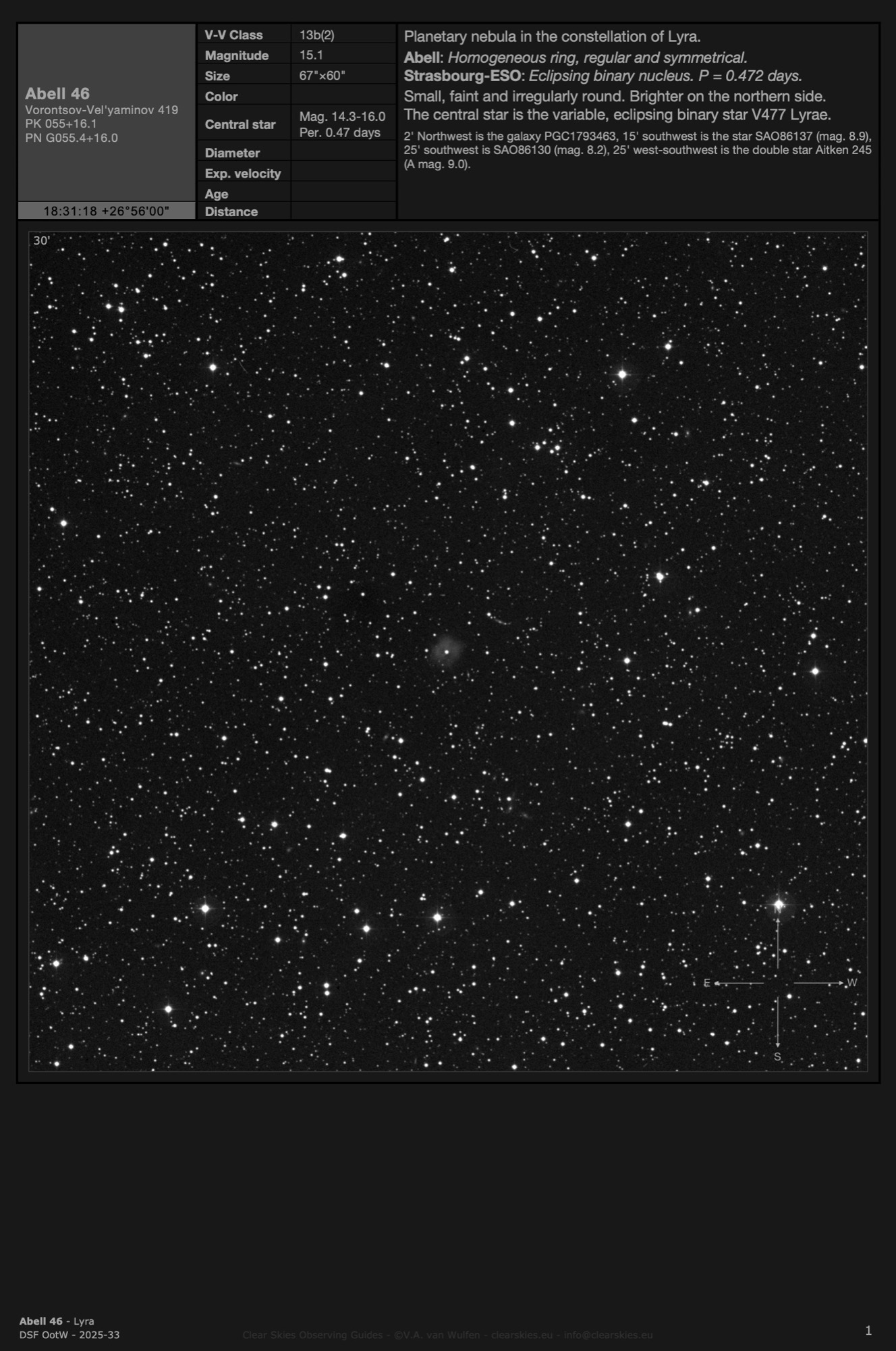 Planetary nebula Abell 46 (PK 055+16.1) in Lyra