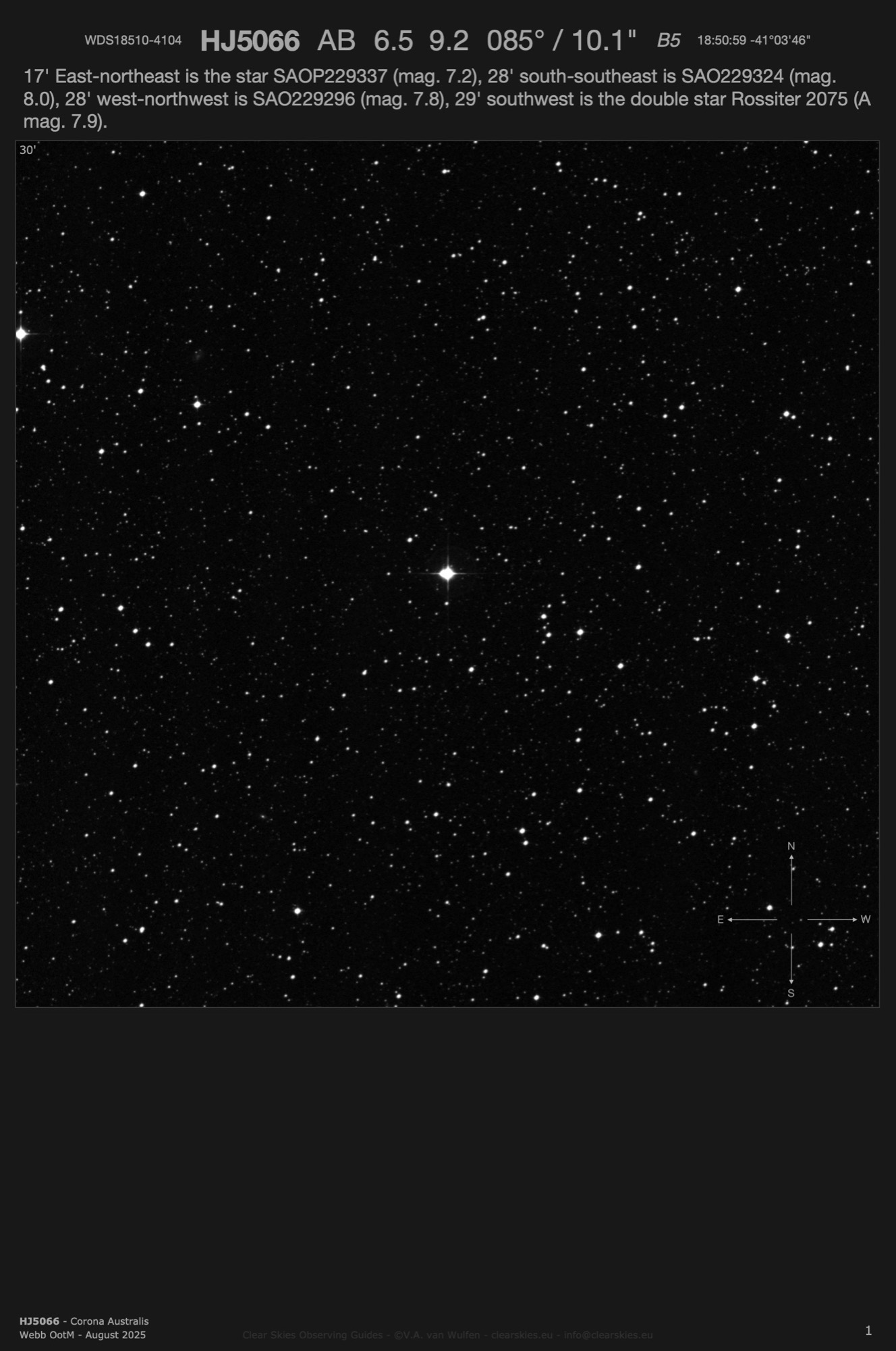 Double star HJ5066 (WDS18510-4104) in Corona Australis Double star HJ5066 (WDS18510-4104) in Corona Australis