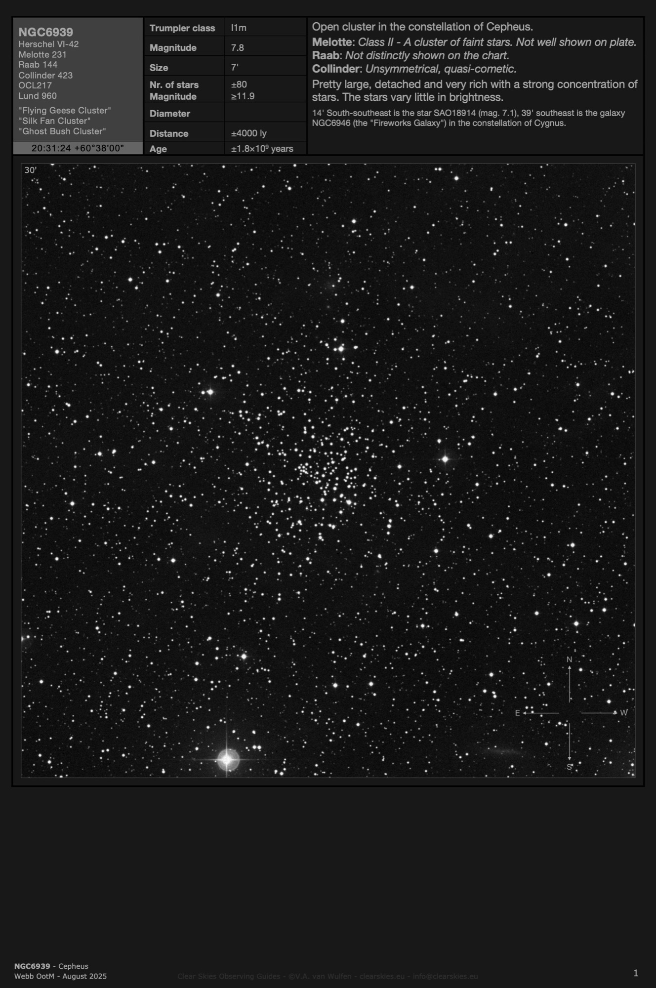 Open cluster NGC6939 - the "Flying Geese Cluster" in Cepheus Open cluster NGC6939 - the "Flying Geese Cluster" in Cepheus