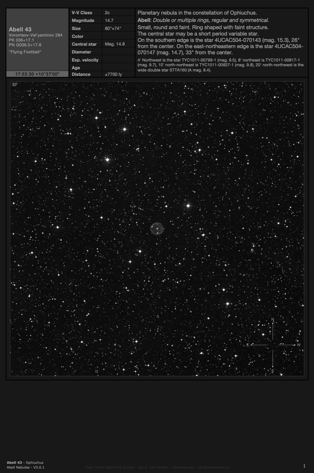 Planetary nebula Abell 43 (PK 036+17.1) in Ophiuchus