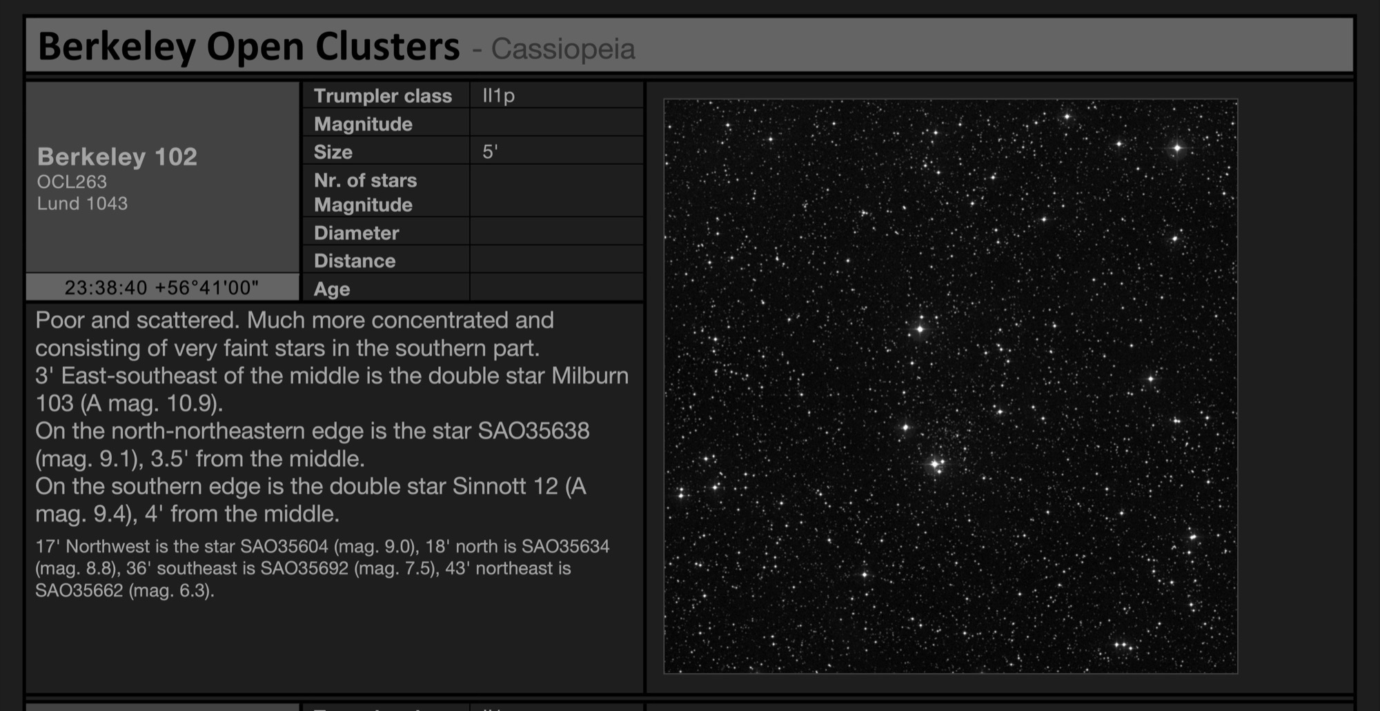 Open cluster Berkeley 102 in Cassiopeia