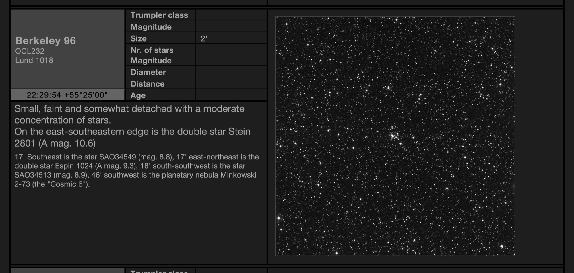 Open cluster Berkeley 96 in Lacerta