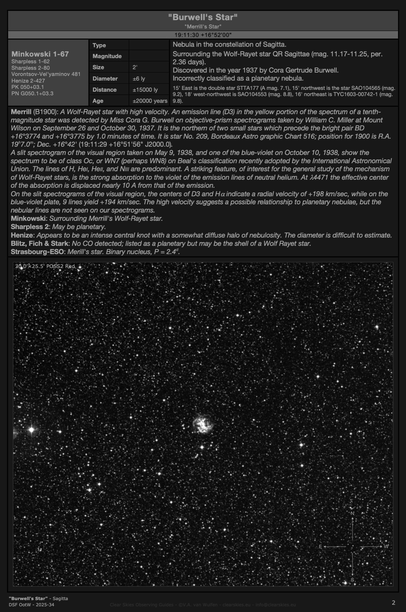 Nebula "Burwell's Star" (QR Sagittae, "Merrill's Star") in Sagitta Nebula "Burwell's Nebula" in Sagitta