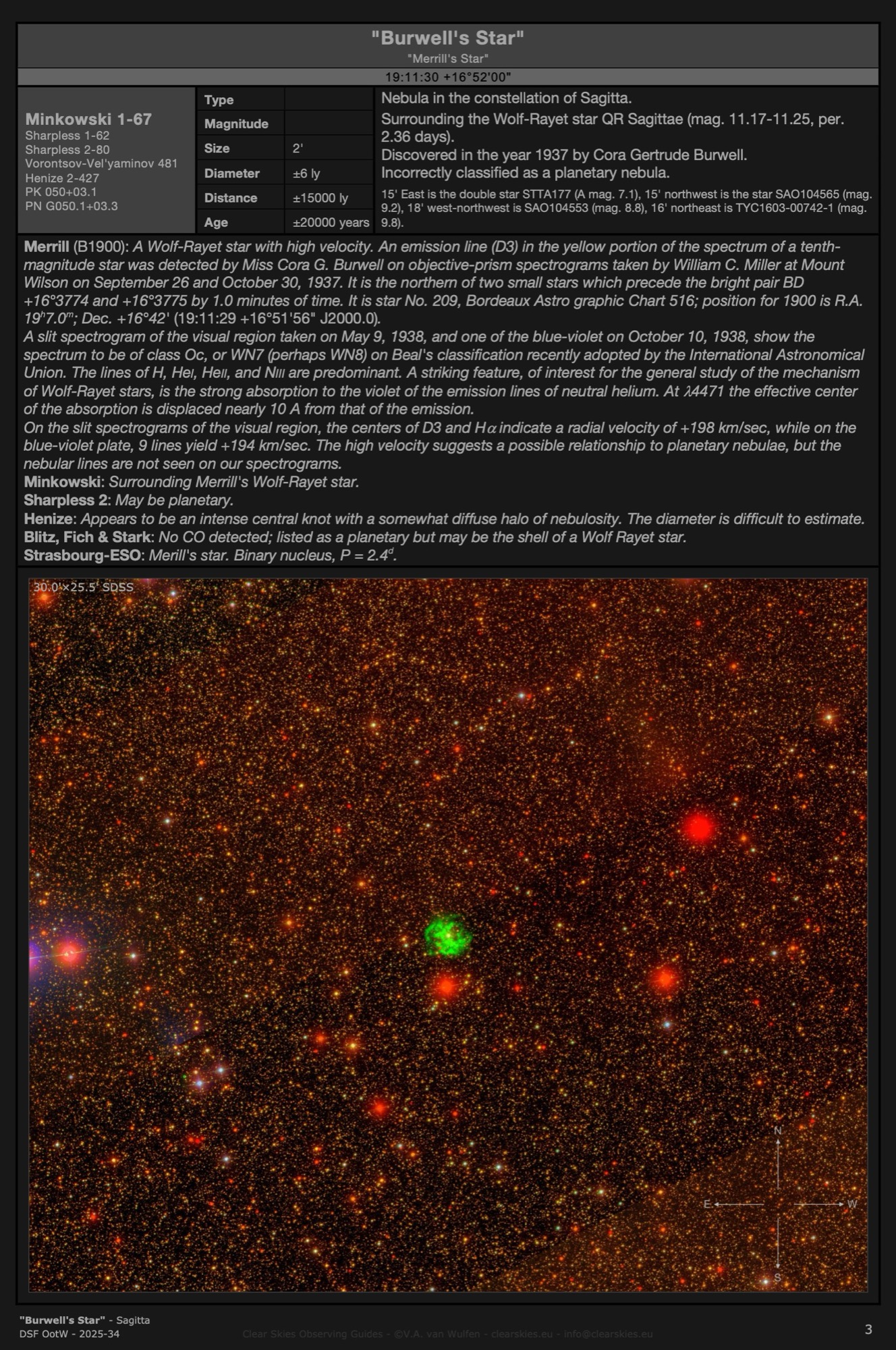 Nebula "Burwell's Star" (QR Sagittae, "Merrill's Star") in Sagitta Nebula "Burwell's Nebula" in Sagitta