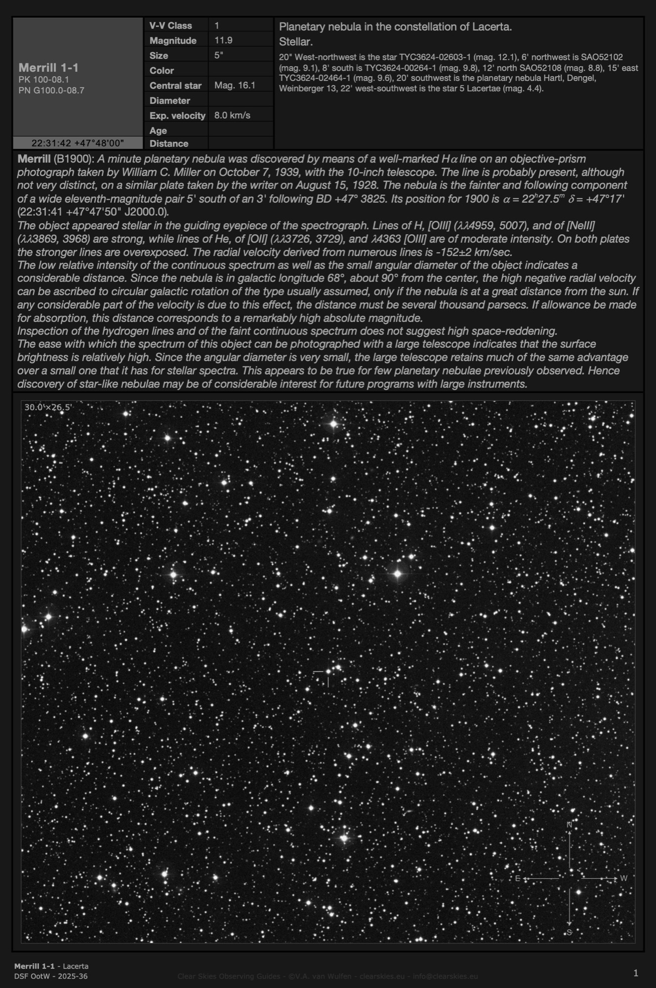 Planetary nebula Merrill 1-1 (PK 100-08.1) in Lacerta Planetary nebula Merrill 1-1 (PK 100-08.1) in Lacerta