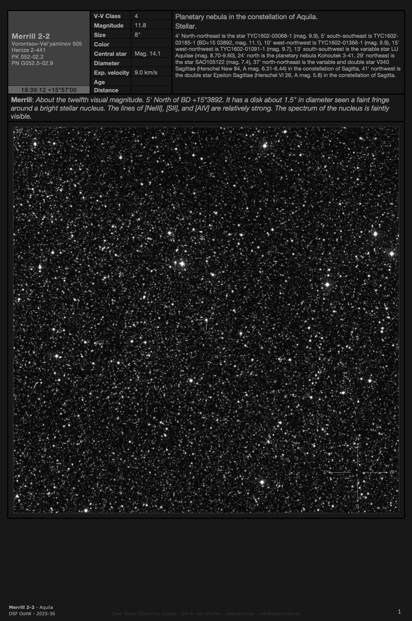 Planetary nebula Merrill 2-2 (PK 052-02.2) in Aquila Planetary nebula Merrill 2-2 (PK 052-02.2) in Aquila