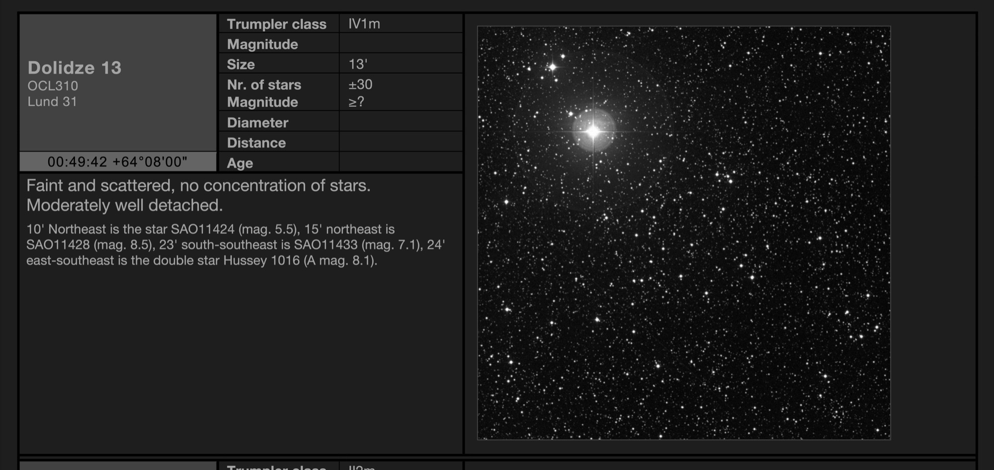 Open cluster Dolidze 13 in Cassiopeia