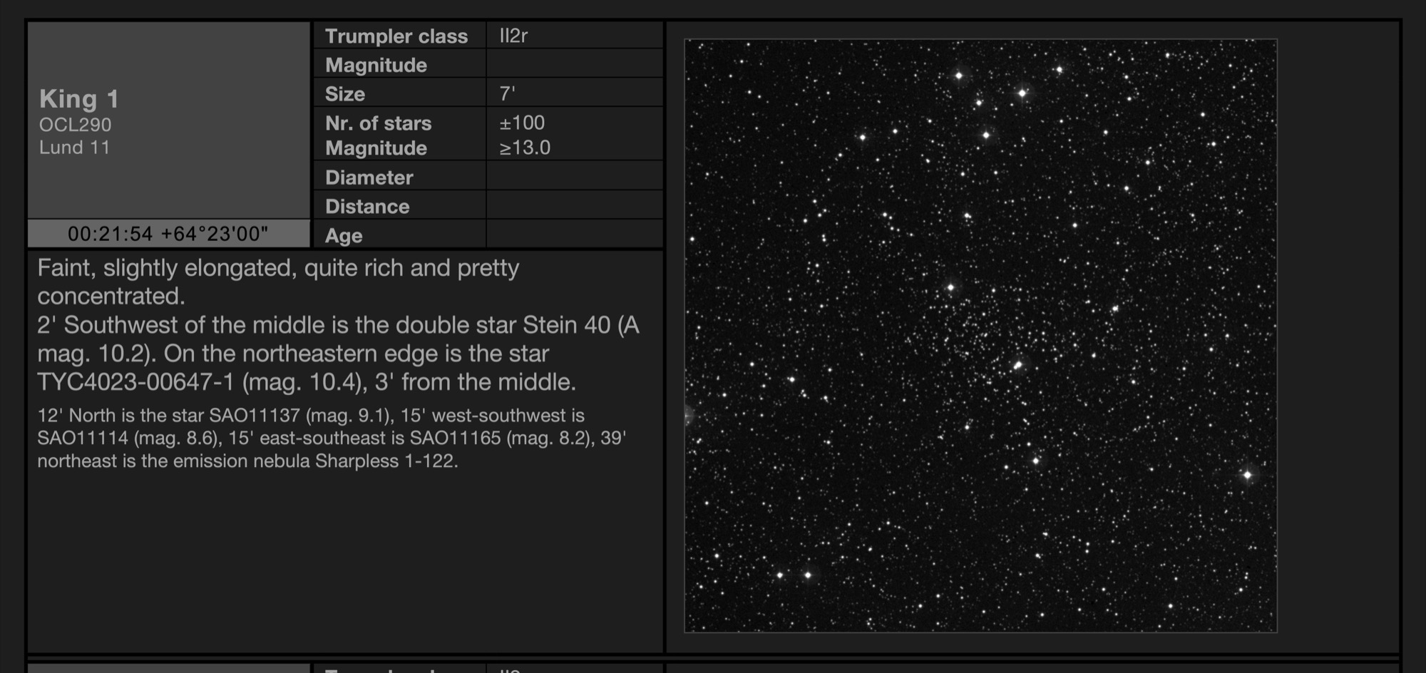 Open cluster King 1 in Cassiopeia