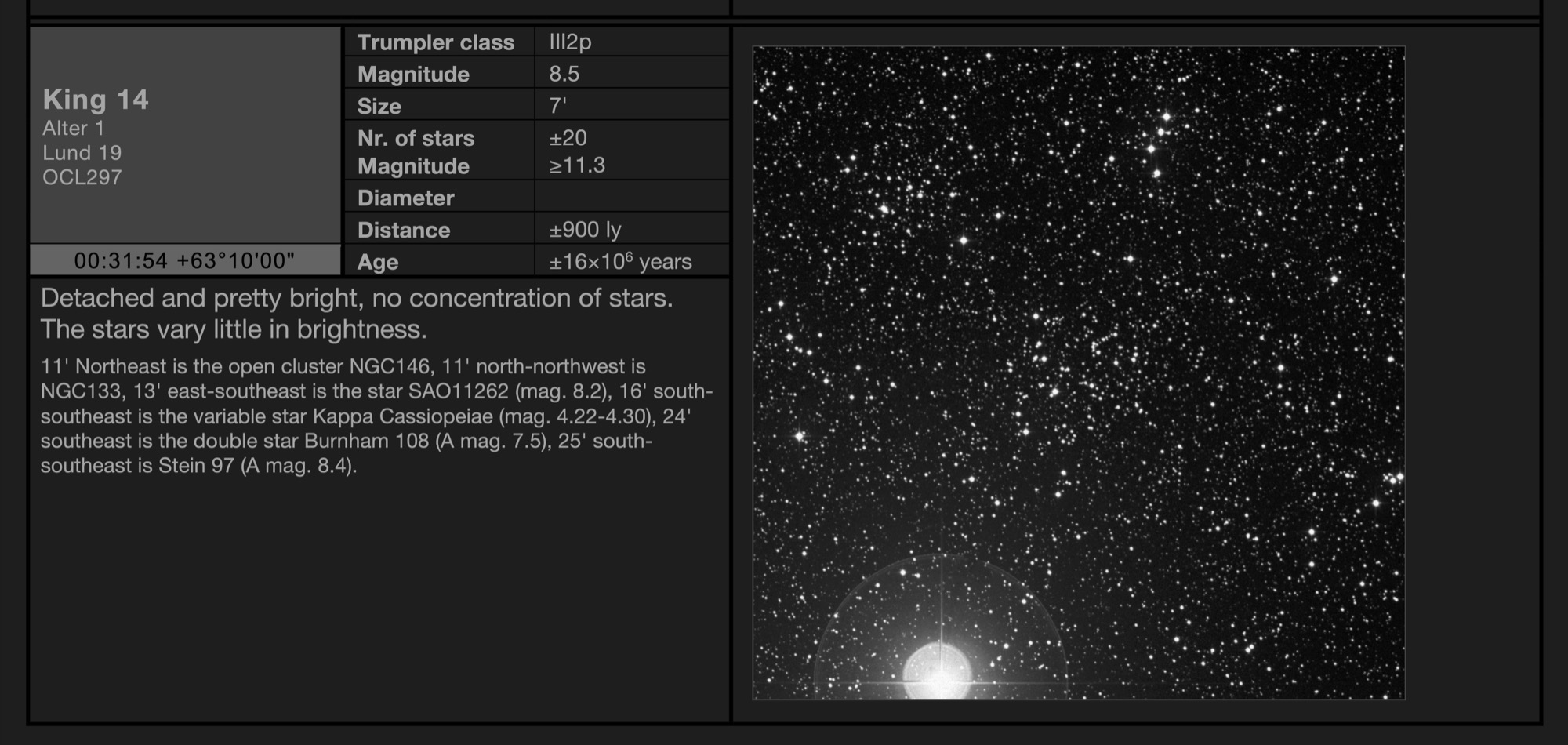 Open cluster King 14 in Cassiopeia