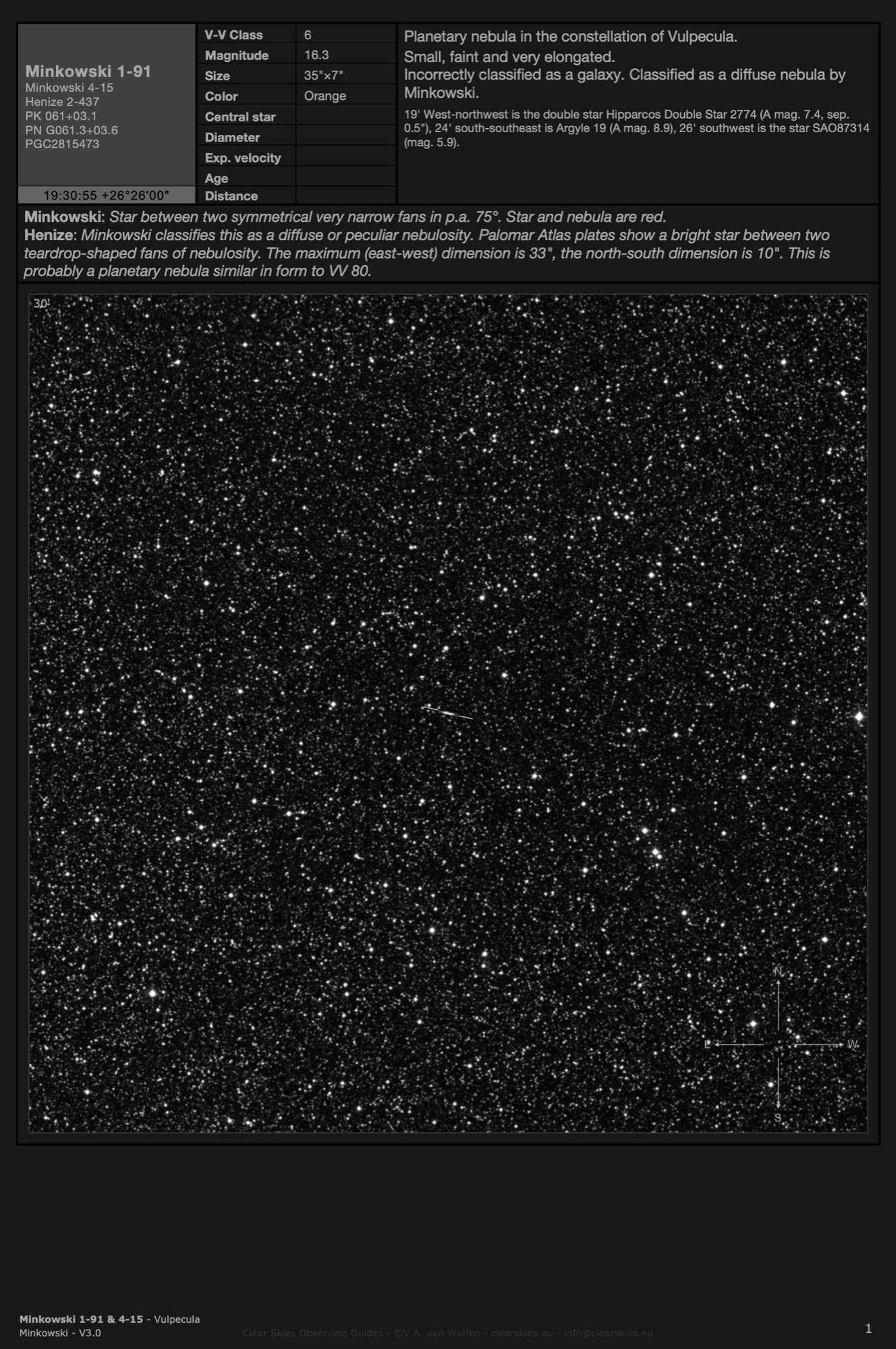 Planetary nebula Minkowski 1-91 / Minkowski 4-15 (PK 061+03.1) in Vulpecula