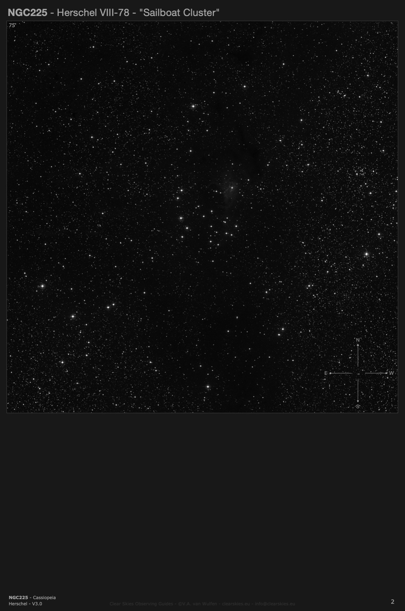 Open cluster NGC225 - the "Sailboat Cluster" in Cassiopeia