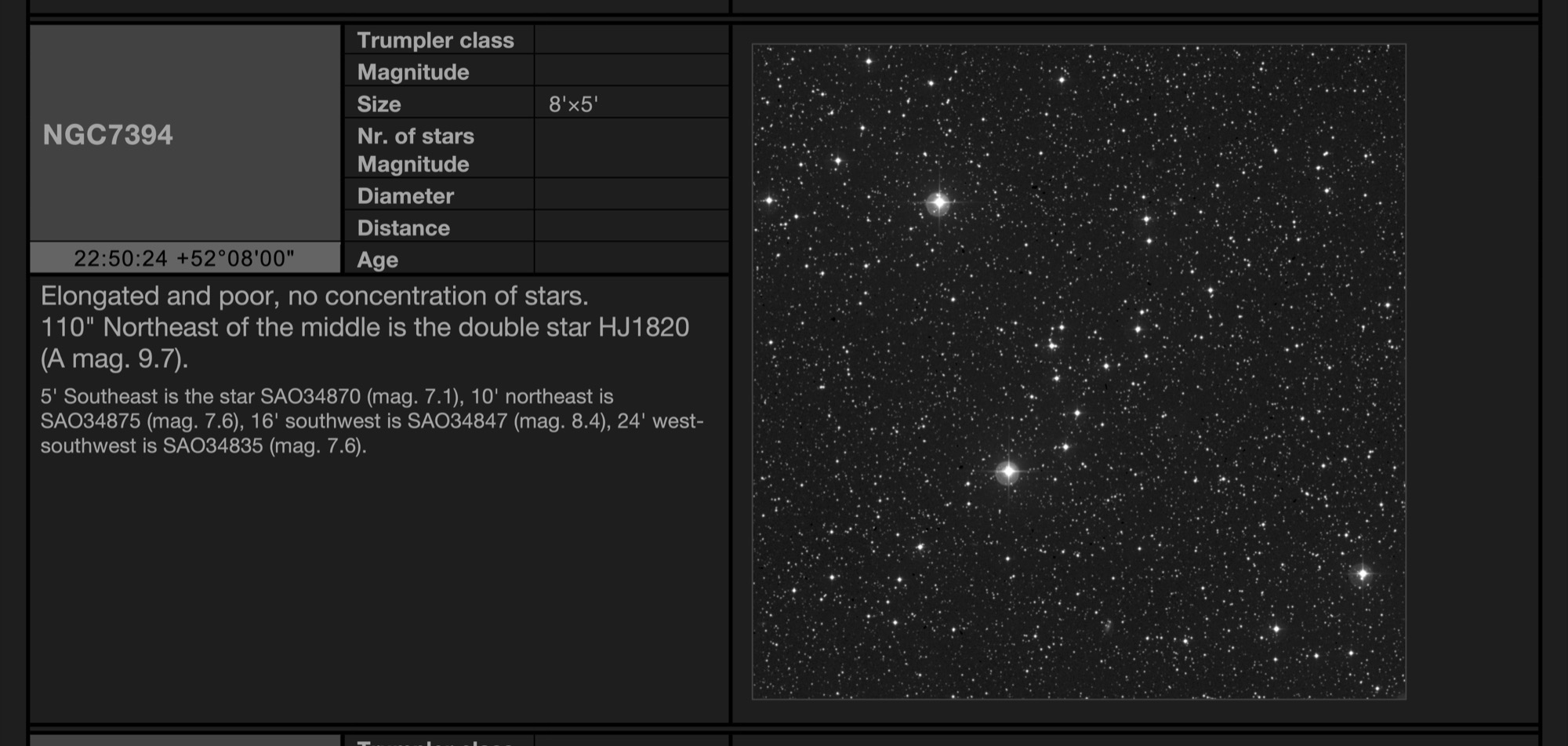 Open cluster NGC7394 in Lacerta