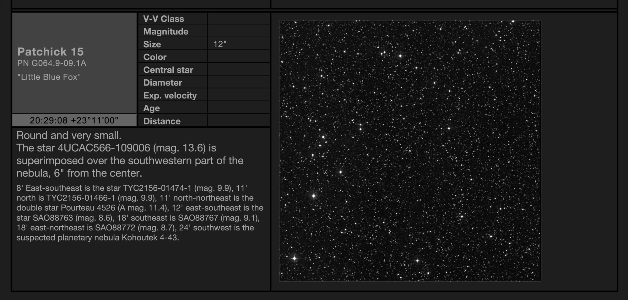 Planetary nebula Patchick 15 (PN G064.9-09.1A) - the "Little Blue Fox" in Vulpecula