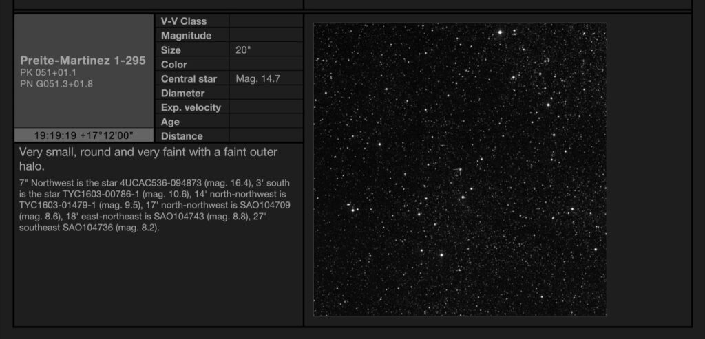 Planetary nebula Preite-Martinez (PK 051+01.1) in Sagitta