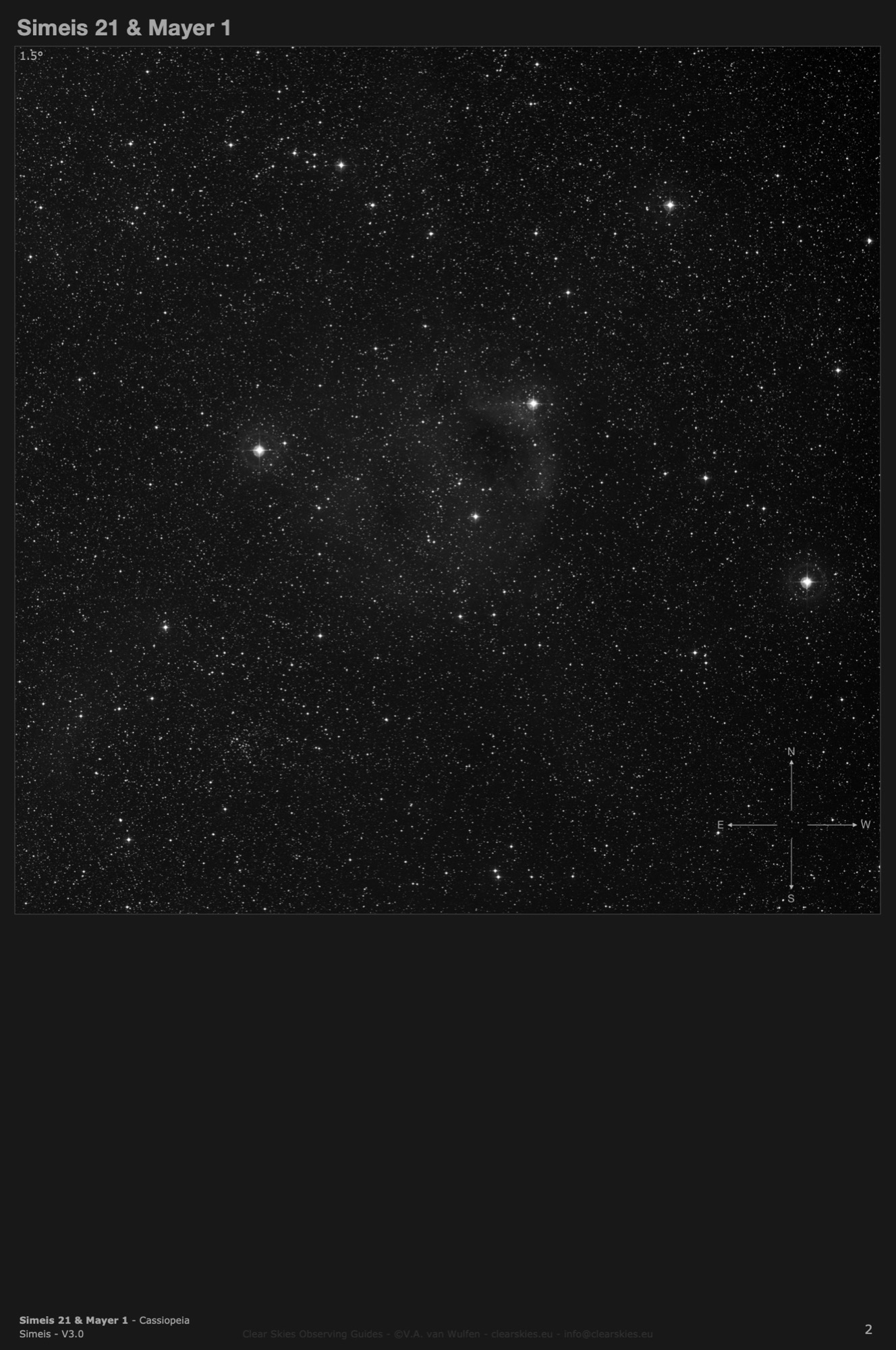 Emission nebula Simeis 21 & open cluster Mayer 1 in Cassiopeia