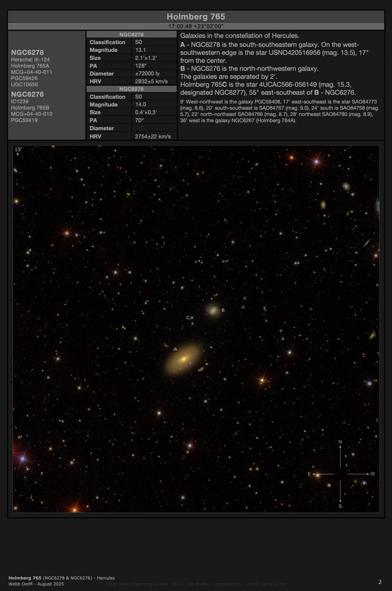 Galaxy pair Holmberg 765 (NGC6278 & NGC6276) in Hercules Galaxy pair Holmberg 765 (NGC6278 & NGC6276) in Hercules