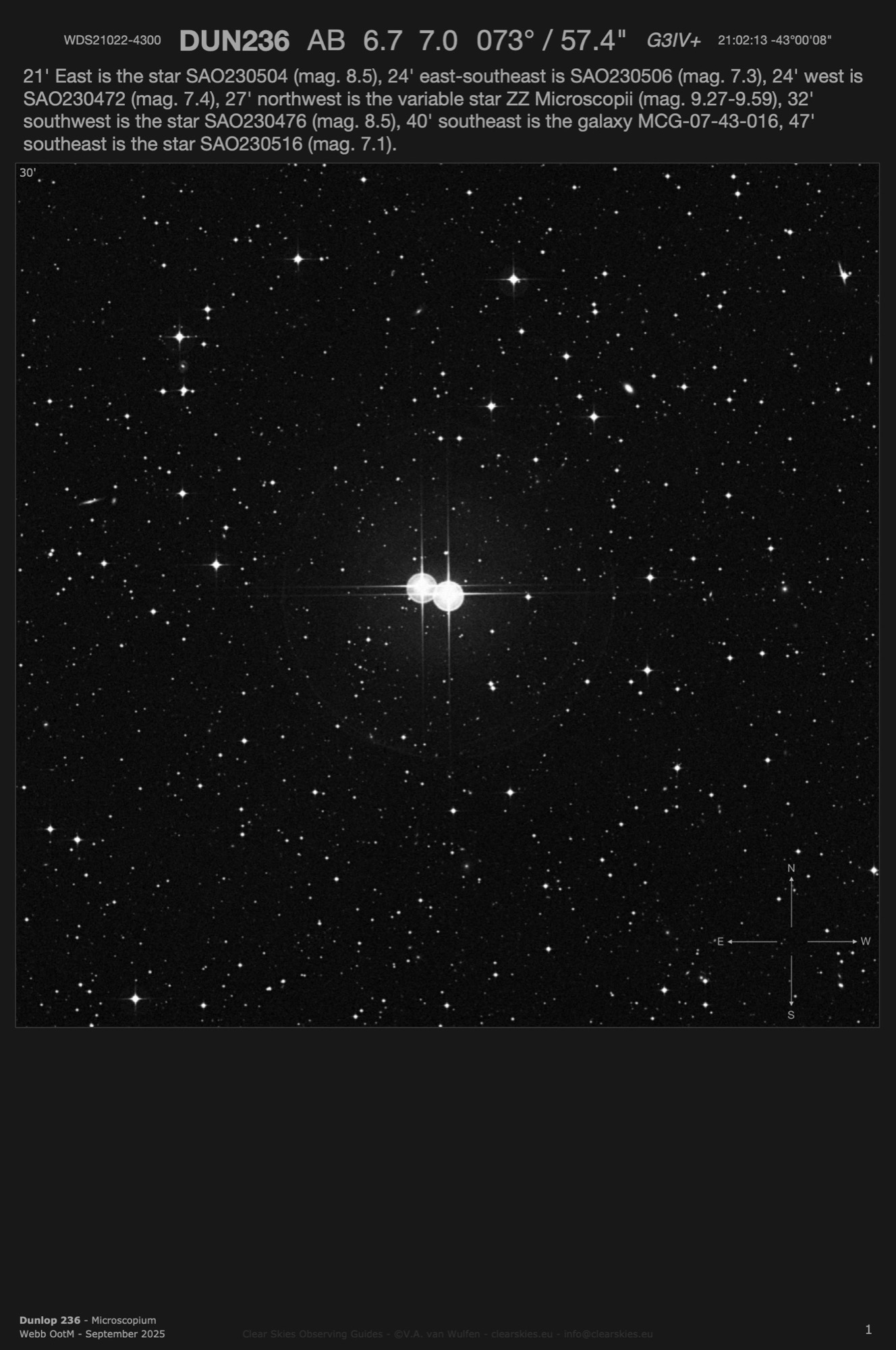 Double star Dunlop 236 (WDS21022-4300) in Microscopium Double star Dunlop 236 (WDS21022-4300) in Microscopium