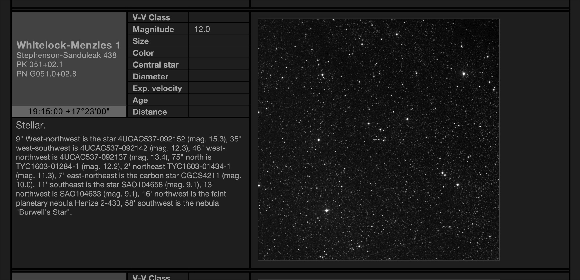 Planetary nebula Whitelock-Menzies 1 (PK 051+02.1) in Sagitta