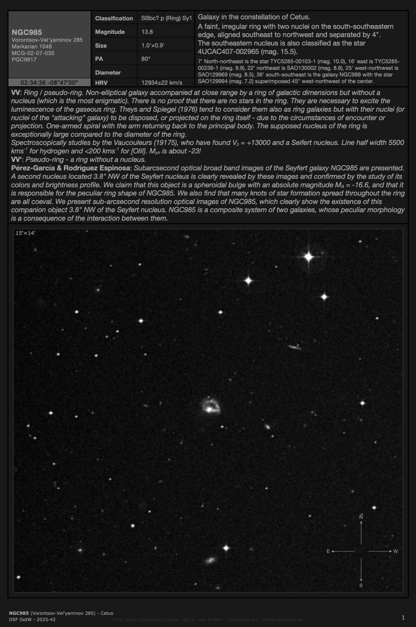 Galaxy NGC985 (Vorontsov-Vel'yaminov 285) in Cetus Galaxy NGC985 (Vorontsov-Vel'yaminov 285) in Cetus