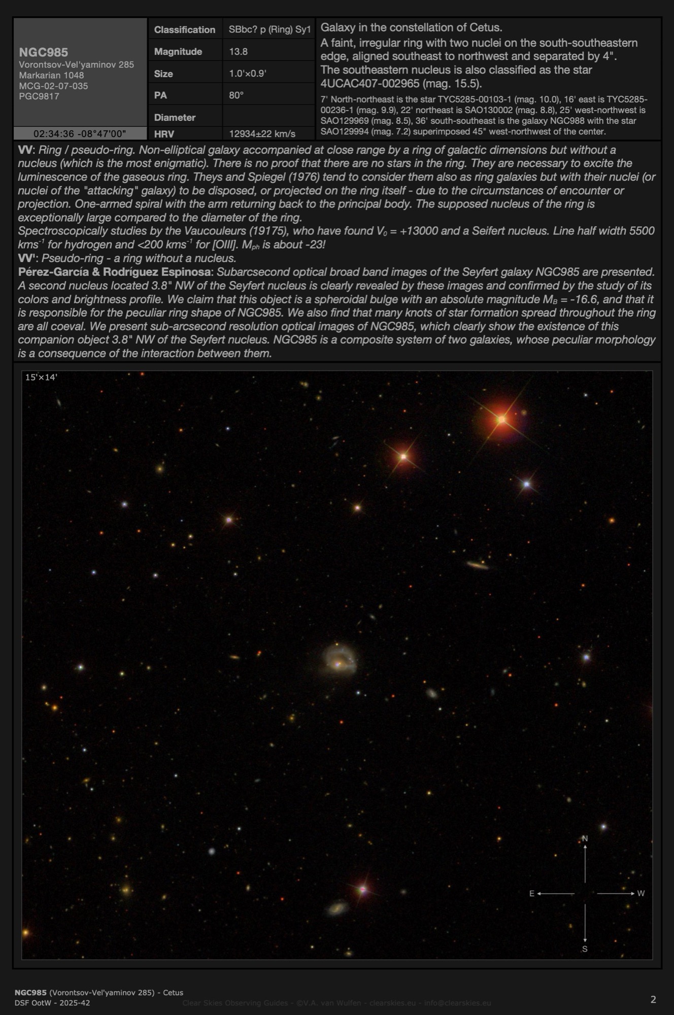 Galaxy NGC985 (Vorontsov-Vel'yaminov 285) in Cetus Galaxy NGC985 (Vorontsov-Vel'yaminov 285) in Cetus