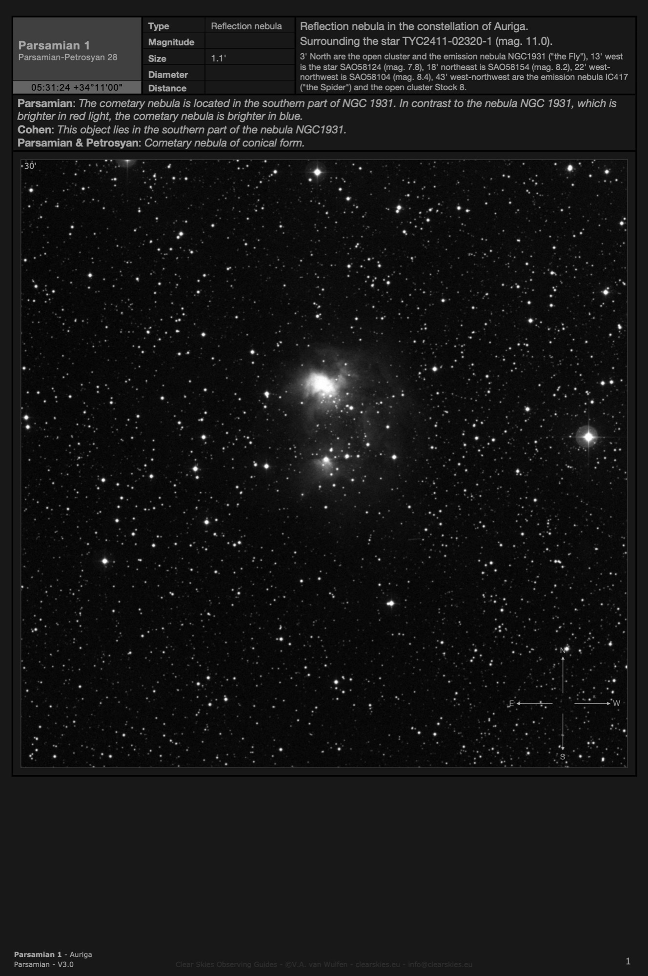 Cometary nebula Parsamian 1 in Auriga Cometary nebula Parsamian 1 in Auriga