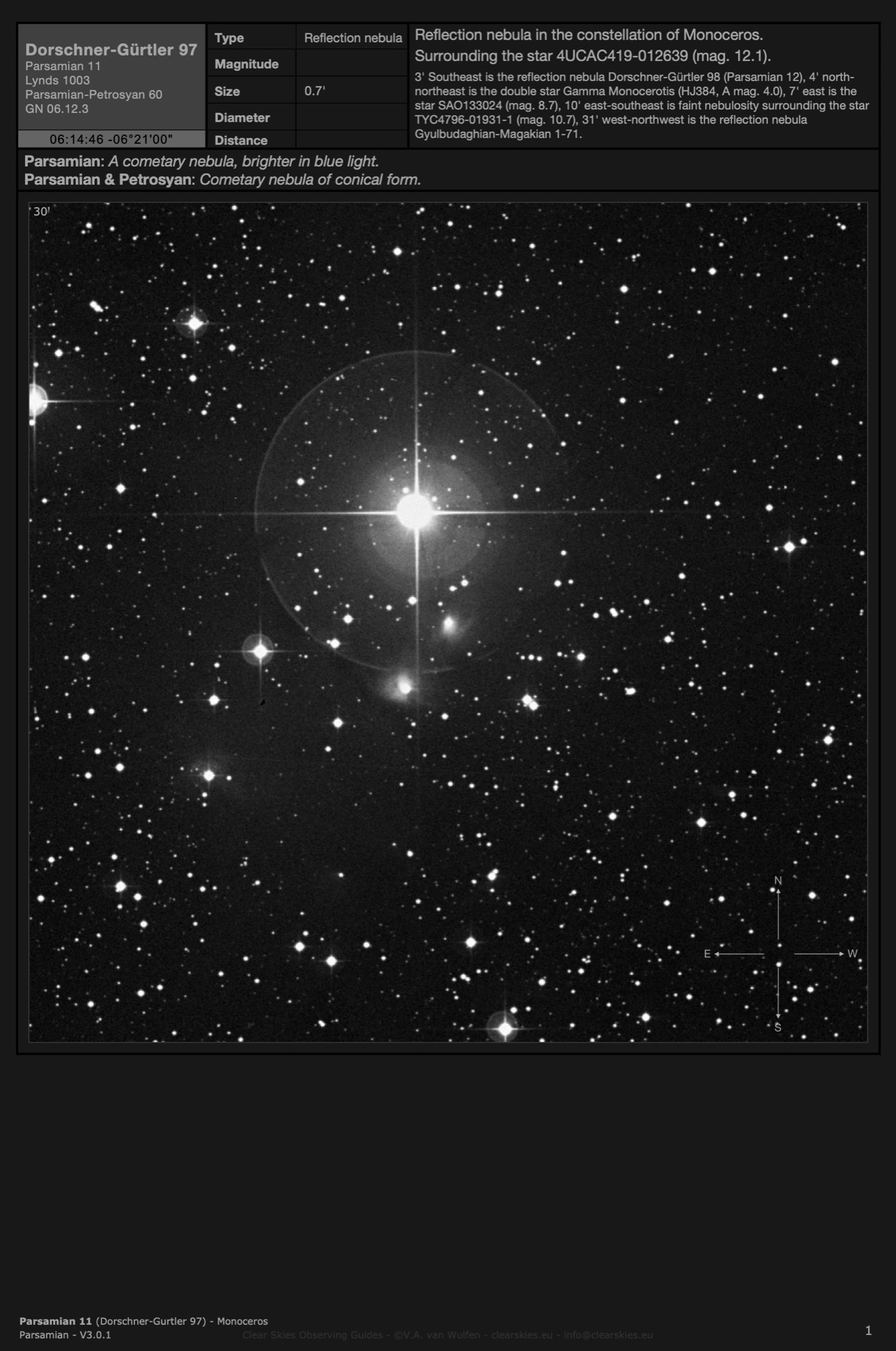 Cometary nebula Parsamian 11 (Dorschner-Gürtler 97) in Monoceros Cometary nebula Parsamian 11 (Dorschner-Gürtler 97) in Monoceros