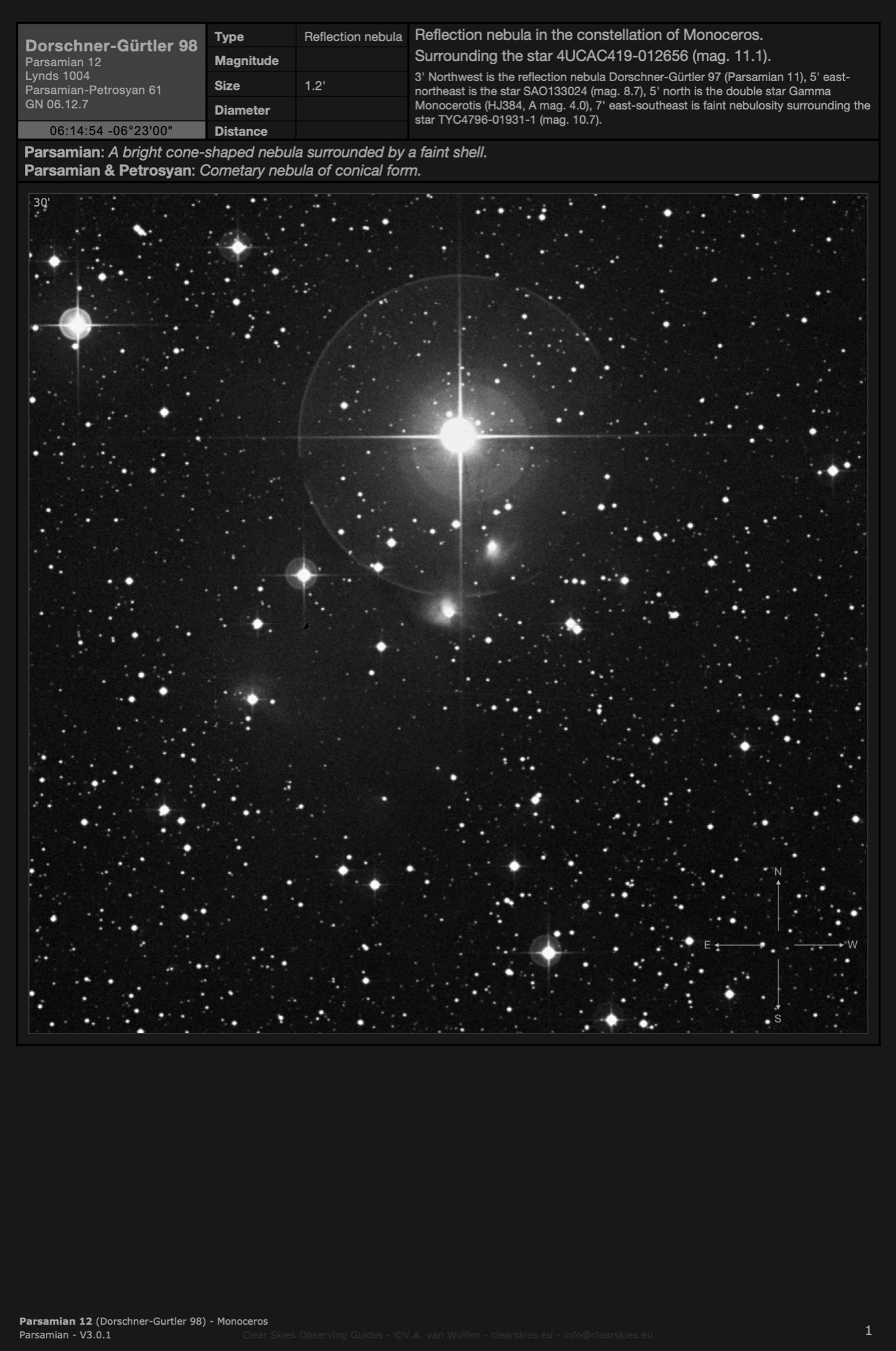 Cometary nebula Parsamian 12 (Dorschner-Gürtler 98) in Monoceros Cometary nebula Parsamian 12 (Dorschner-Gürtler 98) in Monoceros