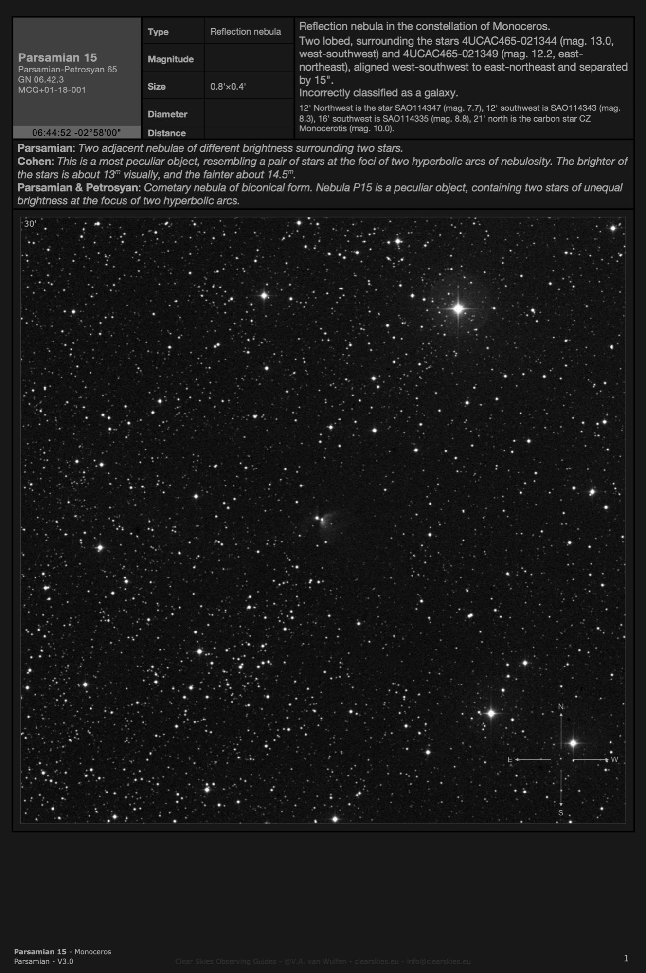 Cometary nebula Parsamian 15 in Monoceros Cometary nebula Parsamian 15 in Monoceros