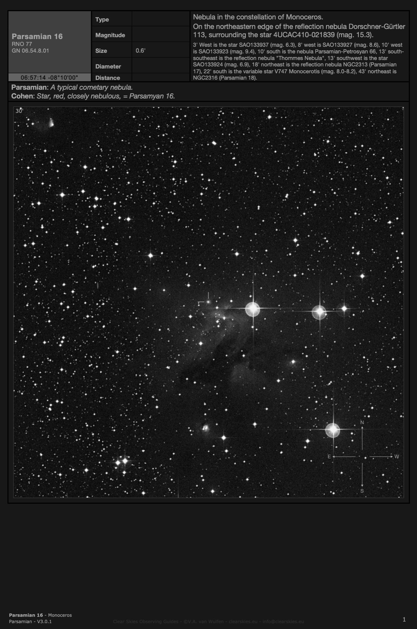 Cometary nebula Parsamian 16 in Monoceros Cometary nebula Parsamian 16 in Monoceros