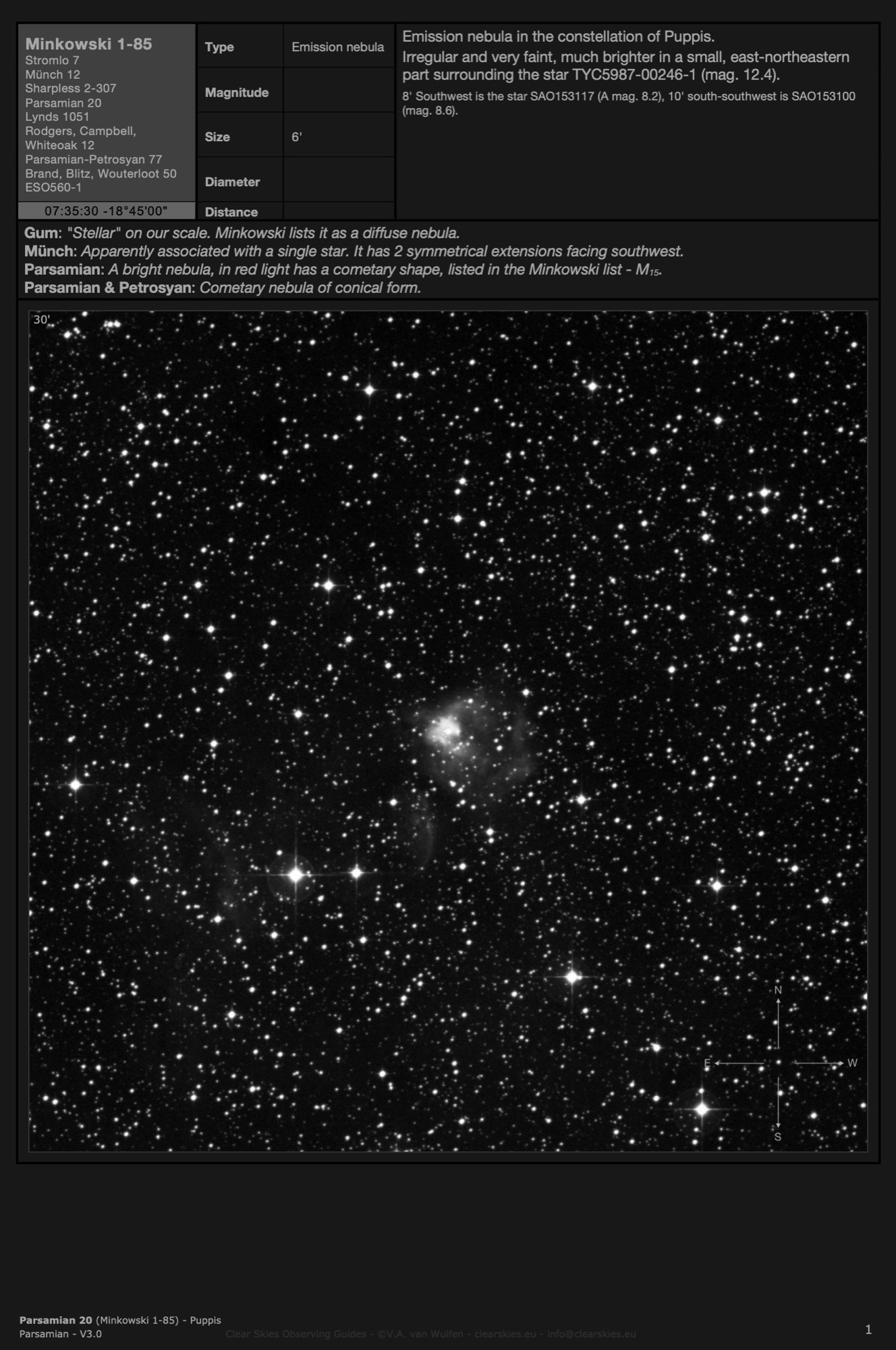 Reflection nebula Parsamian 20 (Minkowski 1-85) in Puppis Reflection nebula Parsamian 20 (Minkowski 1-85) in Puppis