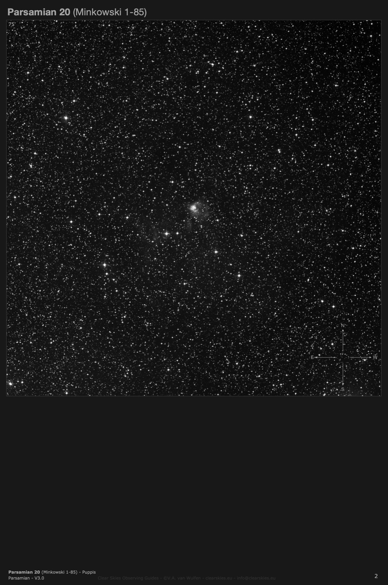 Reflection nebula Parsamian 20 (Minkowski 1-85) in Puppis Reflection nebula Parsamian 20 (Minkowski 1-85) in Puppis